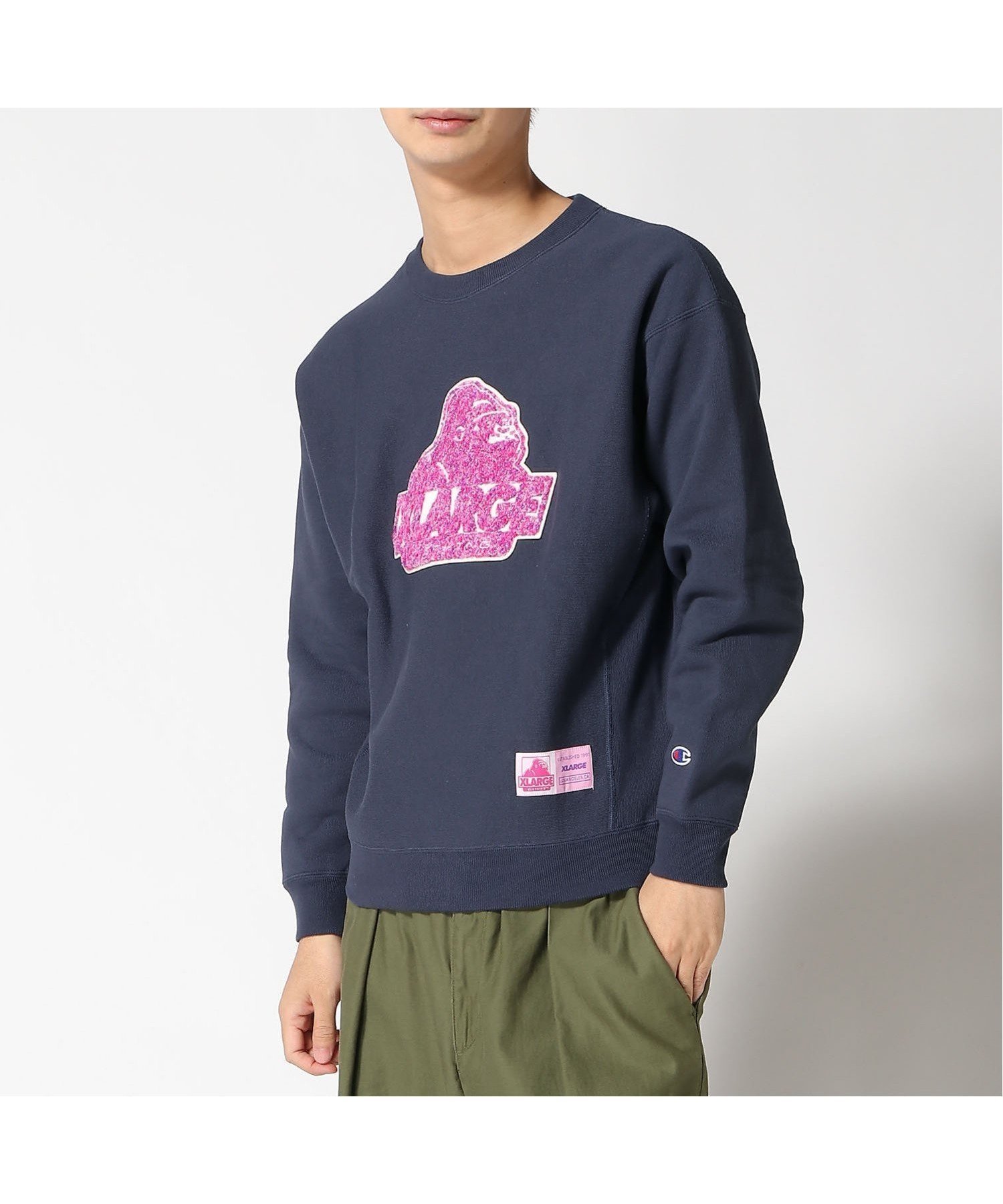 【エクストララージ/XLARGE】のXLARGExChampion REVERSE WEAVE CREWNECK SWEAT SHIRT インテリア・キッズ・メンズ・レディースファッション・服の通販 founy(ファニー) 　ファッション　Fashion　レディースファッション　WOMEN　トップス・カットソー　Tops/Tshirt　シャツ/ブラウス　Shirts/Blouses　パーカ　Sweats　ロング / Tシャツ　T-Shirts　スウェット　Sweat　ニューヨーク　New York　パッチ　Patch　フロント　Front　ベーシック　Basic　ミックス　Mix　NAVY|ID: prp329100004241846 ipo3291000000029422798