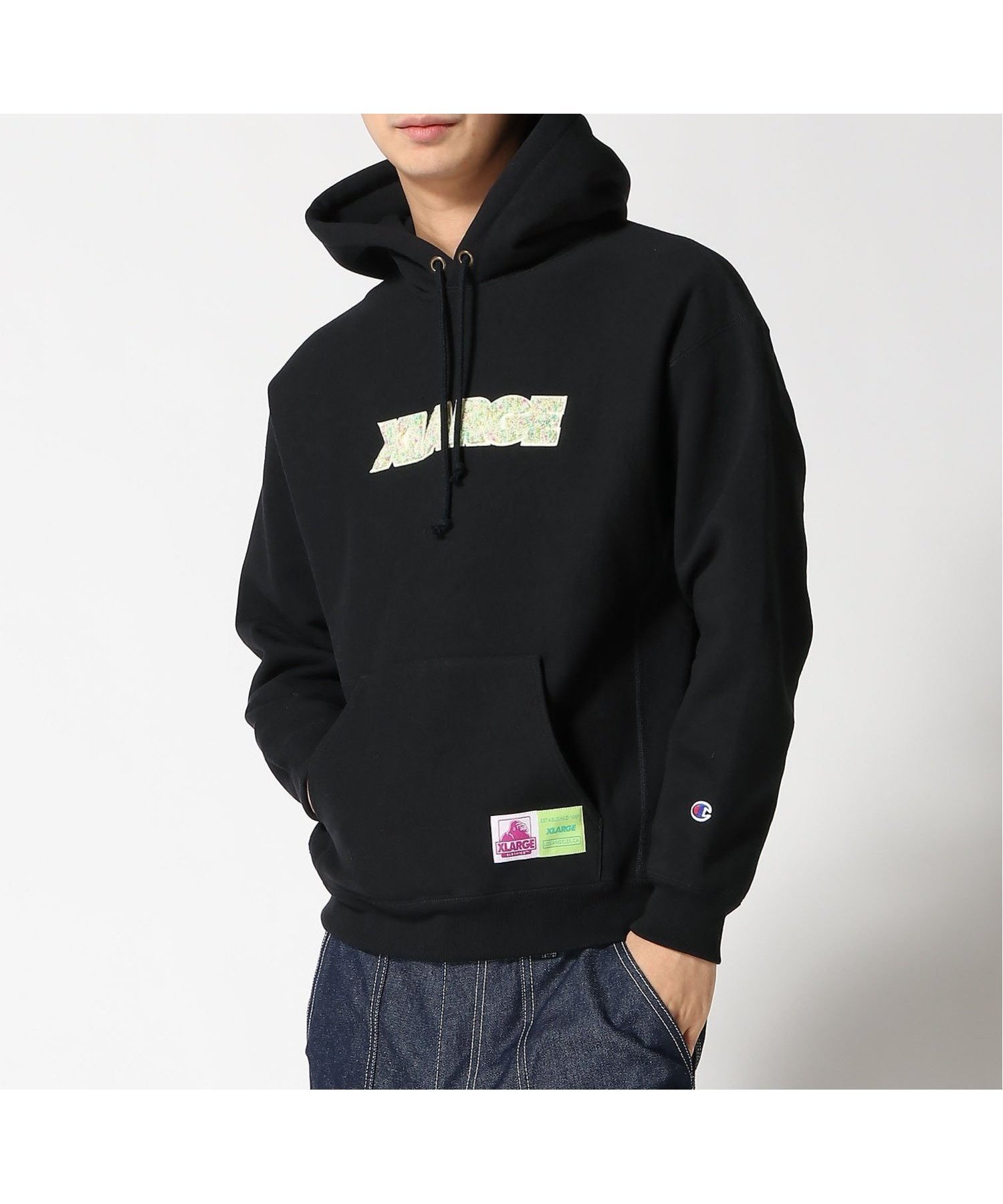 【エクストララージ/XLARGE】のXLARGExChampion REVERSE WEAVE PULLOVER HOODED SWEAT SHIRT インテリア・キッズ・メンズ・レディースファッション・服の通販 founy(ファニー) 　ファッション　Fashion　レディースファッション　WOMEN　トップス・カットソー　Tops/Tshirt　シャツ/ブラウス　Shirts/Blouses　パーカ　Sweats　ロング / Tシャツ　T-Shirts　プルオーバー　Pullover　スウェット　Sweat　スタンダード　Standard　ニューヨーク　New York　パッチ　Patch　フロント　Front　ベーシック　Basic　ミックス　Mix　BLACK|ID: prp329100004241847 ipo3291000000029422801