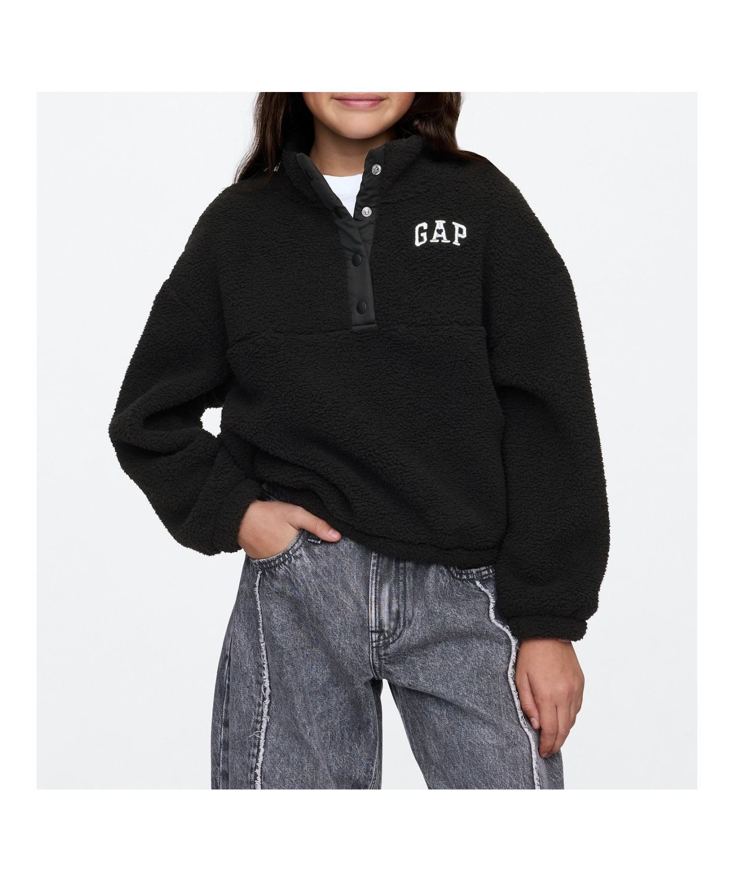 【ギャップ/GAP / KIDS】のリサイクル リラックス ボア 1/4スナップボタン スウェット・トレーナー インテリア・キッズ・メンズ・レディースファッション・服の通販 founy(ファニー) 　ファッション　Fashion　キッズファッション　KIDS　ショルダー　Shoulder　スタンド　Stand　ストレート　Straight　ドロップ　Drop　フィット　Fit　フロント　Front　ブロック　Block　リラックス　Relax　長袖　Long Sleeve　TRUE_BLACK_V2|ID: prp329100004243031 ipo3291000000029498268