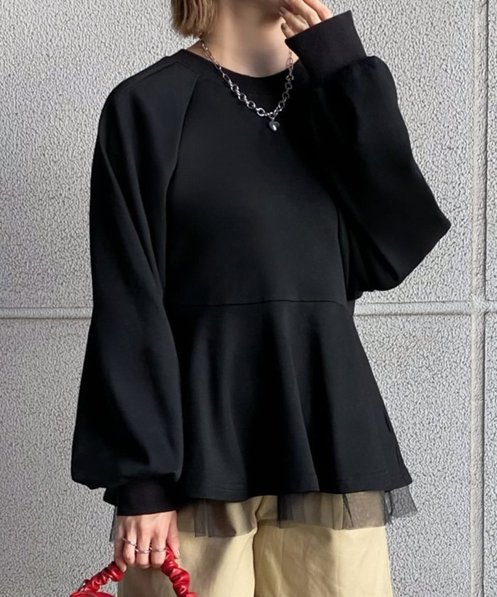 【ジュノア/JUNOAH】のぺプラムチュールスウェットトップス インテリア・キッズ・メンズ・レディースファッション・服の通販 founy(ファニー) https://founy.com/ ファッション Fashion レディースファッション WOMEN トップス・カットソー Tops/Tshirt パーカ Sweats スウェット Sweat チュール Tulle |ID: prp329100004245120 ipo3291000000029452916