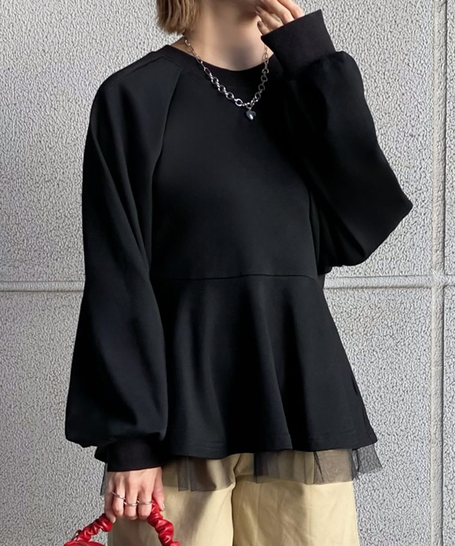 【ジュノア/JUNOAH】のぺプラムチュールスウェットトップス 人気、トレンドファッション・服の通販 founy(ファニー) 　ファッション　Fashion　レディースファッション　WOMEN　トップス・カットソー　Tops/Tshirt　パーカ　Sweats　スウェット　Sweat　チュール　Tulle　 other-1|ID: prp329100004245120 ipo3291000000029452916