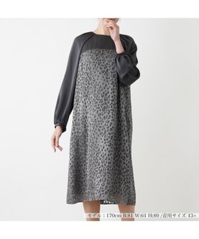 【レリアンプラスハウス/Leilian PLUS HOUSE】の切替サックワンピース【THE NEW】 人気、トレンドファッション・服の通販 founy(ファニー) ファッション Fashion レディースファッション WOMEN ワンピース Dress シアー Sheer スリーブ Sleeve バルーン Balloon フェミニン Feminine レオパード Leopard エレガント 上品 Elegant 冬 Winter 切替 Switching 無地 Plain Color |ID:prp329100004245403