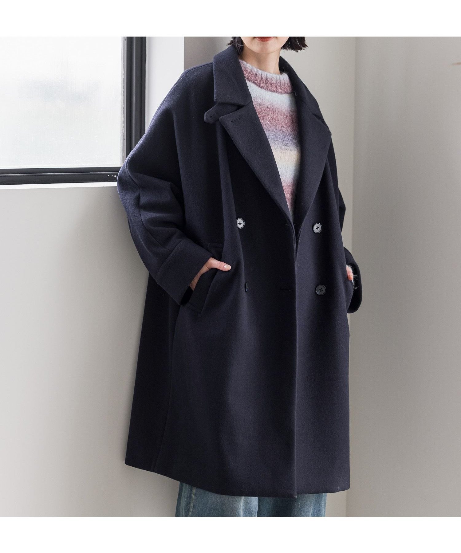 【ラコレ/LAKOLE】のウーリーテックスタンドカラーコート インテリア・キッズ・メンズ・レディースファッション・服の通販 founy(ファニー) 　ファッション　Fashion　レディースファッション　WOMEN　アウター　Coat Outerwear　コート　Coats　スタンド　Stand　チェスターコート　Chester Coat　ネイビー88|ID: prp329100004249968 ipo3291000000029494951