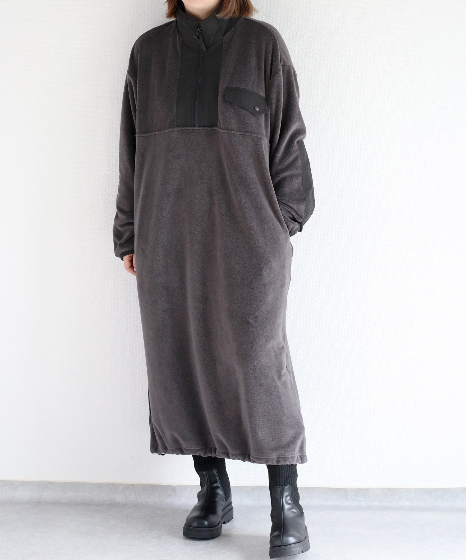 【セポ/cepo】のフリースハーフジップワンピース 人気、トレンドファッション・服の通販 founy(ファニー) 　ファッション　Fashion　レディースファッション　WOMEN　ワンピース　Dress　A/W・秋冬　Aw・Autumn/Winter・Fw・Fall-Winter　インナー　Inner　ショート　Short　ジップ　Zip　ドローコード　Draw Cord　ハイネック　High Neck　ブルゾン　Blouson　ロング　Long　冬　Winter　春　Spring　秋　Autumn/Fall　 other-1|ID: prp329100004251145 ipo3291000000029504601