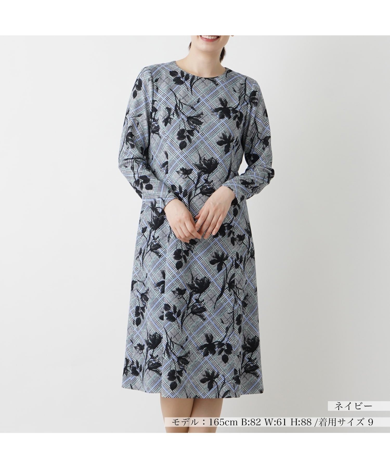 【レリアン/LEILIAN】のワンピ-ス 人気、トレンドファッション・服の通販 founy(ファニー) 　ファッション　Fashion　レディースファッション　WOMEN　ワンピース　Dress　エレガント 上品　Elegant　クラシカル　Classical　チェック　Check　フラワー　Flower　プリント　Print　モノトーン　Monotone　長袖　Long Sleeve　 other-1|ID: prp329100004251184 ipo3291000000029504825