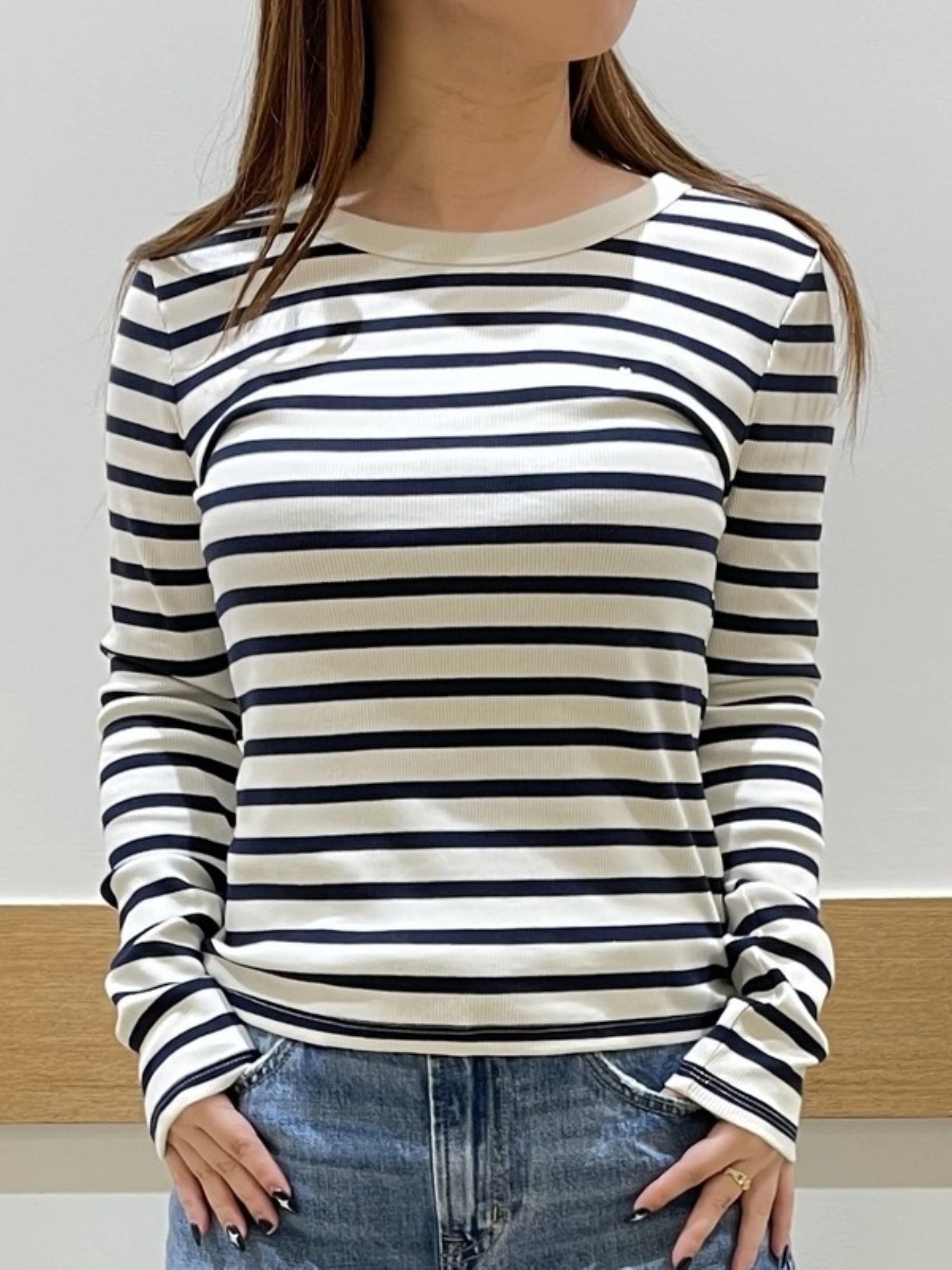 【ギャップ/GAP】のリブ編み クルーネック Tシャツ インテリア・キッズ・メンズ・レディースファッション・服の通販 founy(ファニー) 　ファッション　Fashion　レディースファッション　WOMEN　トップス・カットソー　Tops/Tshirt　シャツ/ブラウス　Shirts/Blouses　ロング / Tシャツ　T-Shirts　ストライプ　Stripe　ストレート　Straight　フィット　Fit　リラックス　Relax　長袖　Long Sleeve　NAVY_STRIPE|ID: prp329100004251874 ipo3291000000029554500