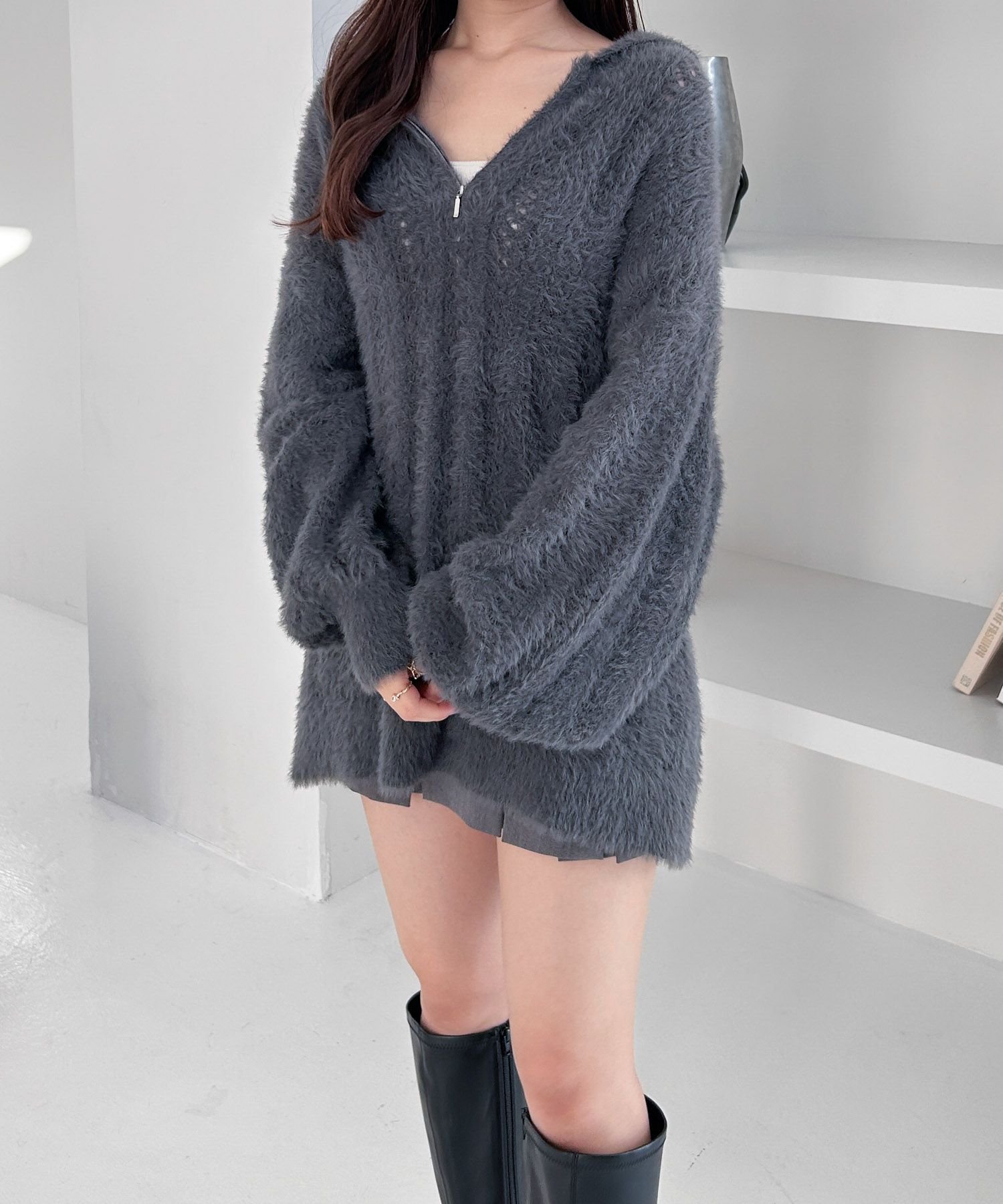 【ヘザー/Heather】のシャギーフードZIPミニワンピース 人気、トレンドファッション・服の通販 founy(ファニー) 　ファッション　Fashion　レディースファッション　WOMEN　ワンピース　Dress　おすすめ　Recommend　ジャケット　Jacket　デコルテ　Decolletage　トレンド　Trend　フェミニン　Feminine　フロント　Front　ブルゾン　Blouson　ロング　Long　 other-1|ID: prp329100004252447 ipo3291000000029517036