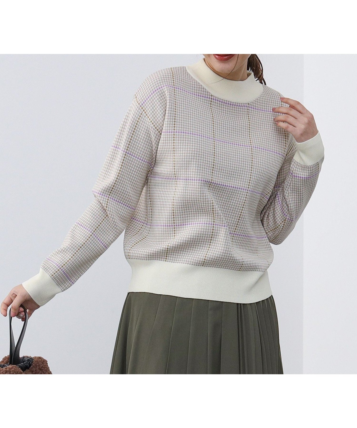 【ビームス ハート/BEAMS HEART】のBEAMS HEART / ハイネックチェック ニットプルオーバー 人気、トレンドファッション・服の通販 founy(ファニー) 　ファッション　Fashion　レディースファッション　WOMEN　トップス・カットソー　Tops/Tshirt　ニット　Knit Tops　プルオーバー　Pullover　チェック　Check　ハイネック　High Neck　バランス　Balance　フラット　Flat　ロング　Long　おすすめ　Recommend　 other-1|ID: prp329100004253057 ipo3291000000029523093