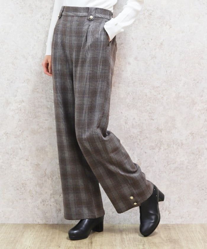 【アクシーズファム/axes femme】の裾釦起毛チェックワイドパンツ インテリア・キッズ・メンズ・レディースファッション・服の通販 founy(ファニー) https://founy.com/ ファッション Fashion レディースファッション WOMEN パンツ Pants おすすめ Recommend ストレート Straight センター Center チェック Check フェミニン Feminine ワイド Wide |ID: prp329100004253491 ipo3291000000029529015