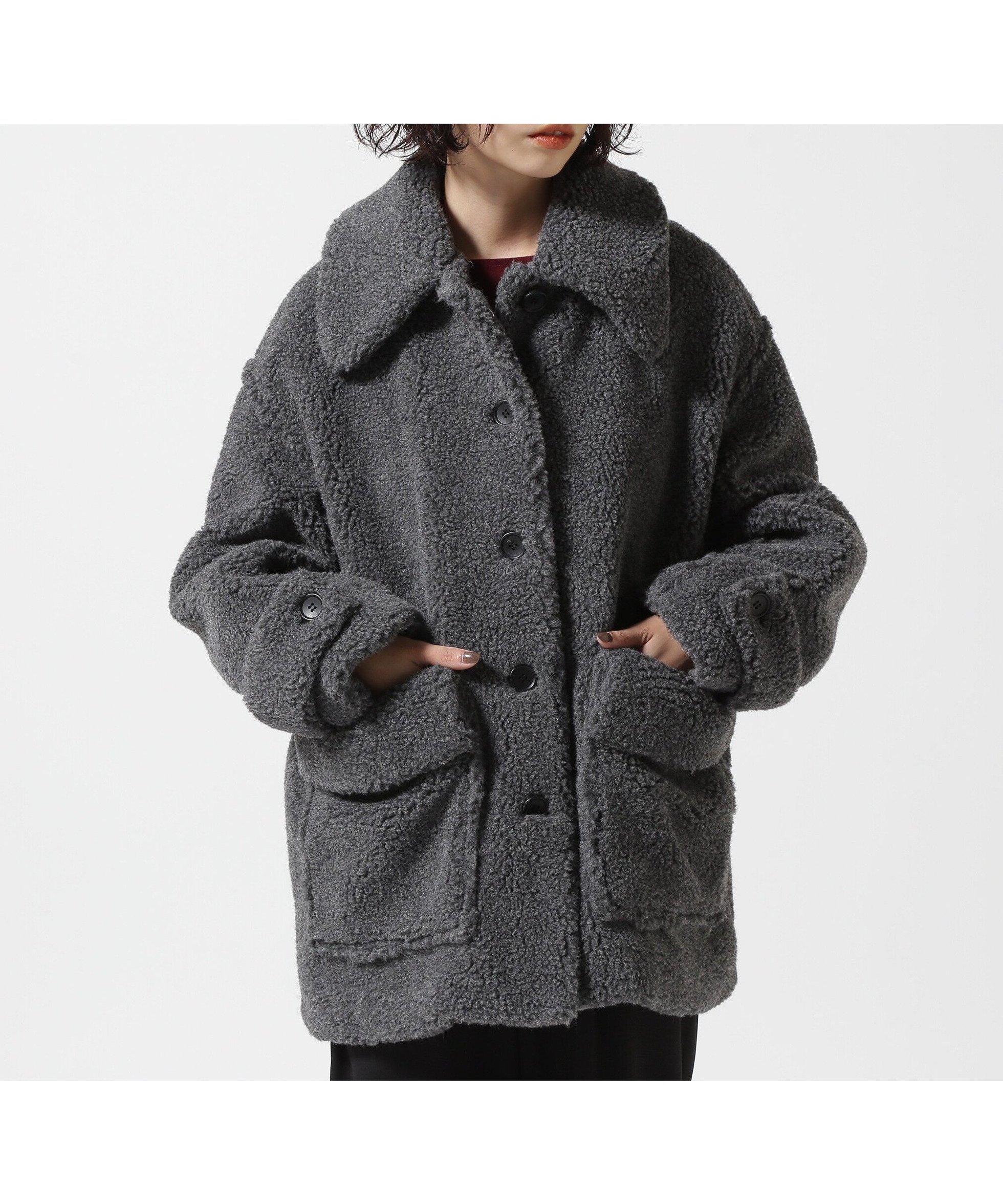 【エルエイチピー/LHP】のCLANE/クラネ/RIDGE POCKET BOA OVER COAT インテリア・キッズ・メンズ・レディースファッション・服の通販 founy(ファニー) 　ファッションモデル・俳優・女優　Models　女性　Women　松本恵奈　Matsumoto Ena　ファッション　Fashion　レディースファッション　WOMEN　アウター　Coat Outerwear　コート　Coats　パッチ　Patch　フォルム　Form　ポケット　Pocket　グレー|ID: prp329100004253534 ipo3291000000029529261