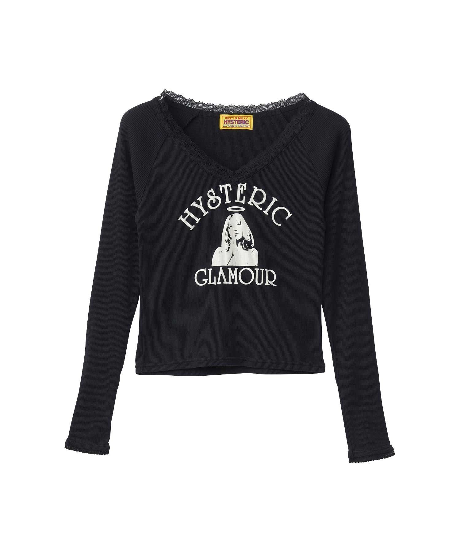 【ヒステリックグラマー/HYSTERIC GLAMOUR】のHYSTERIC ANGEL ショート丈Tシャツ インテリア・キッズ・メンズ・レディースファッション・服の通販 founy(ファニー) 　ファッション　Fashion　レディースファッション　WOMEN　トップス・カットソー　Tops/Tshirt　シャツ/ブラウス　Shirts/Blouses　ロング / Tシャツ　T-Shirts　オフショルダー　Off Shoulder　ガーリー　Girly　グラフィック　Graphic　ショート　Short　スリーブ　Sleeve　フロント　Front　レース　Race　長袖　Long Sleeve　ブラック|ID: prp329100004253573 ipo3291000000029529743