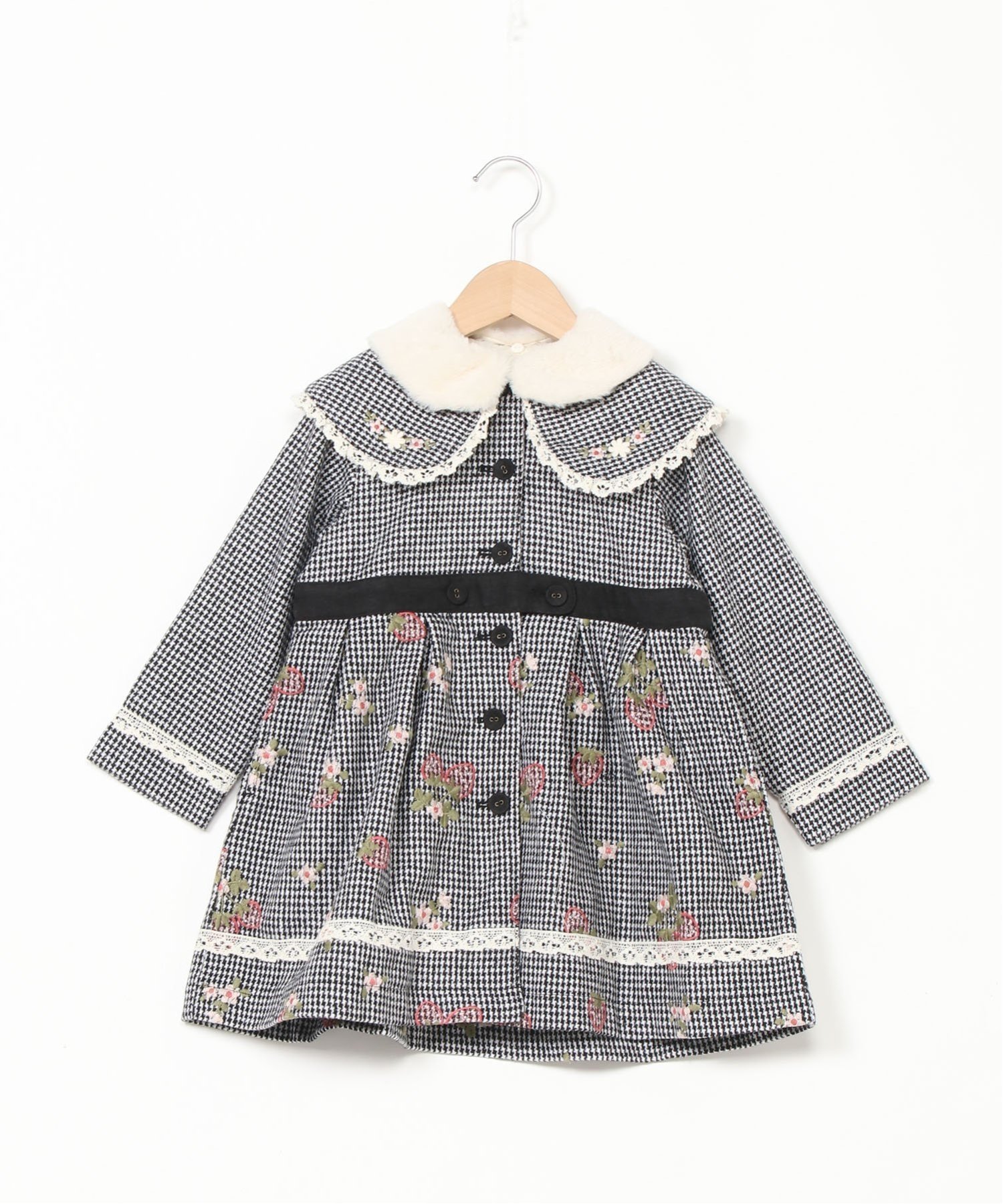 【スーリー/Souris / KIDS】のいちご刺繍コート インテリア・キッズ・メンズ・レディースファッション・服の通販 founy(ファニー) 　ファッション　Fashion　キッズファッション　KIDS　アウター　Coat Outerwear /Kids　エンブロイダリー　Embroidery　クラシカル　Classical　ラウンド　Round　ブラック|ID: prp329100004253610 ipo3291000000029530166