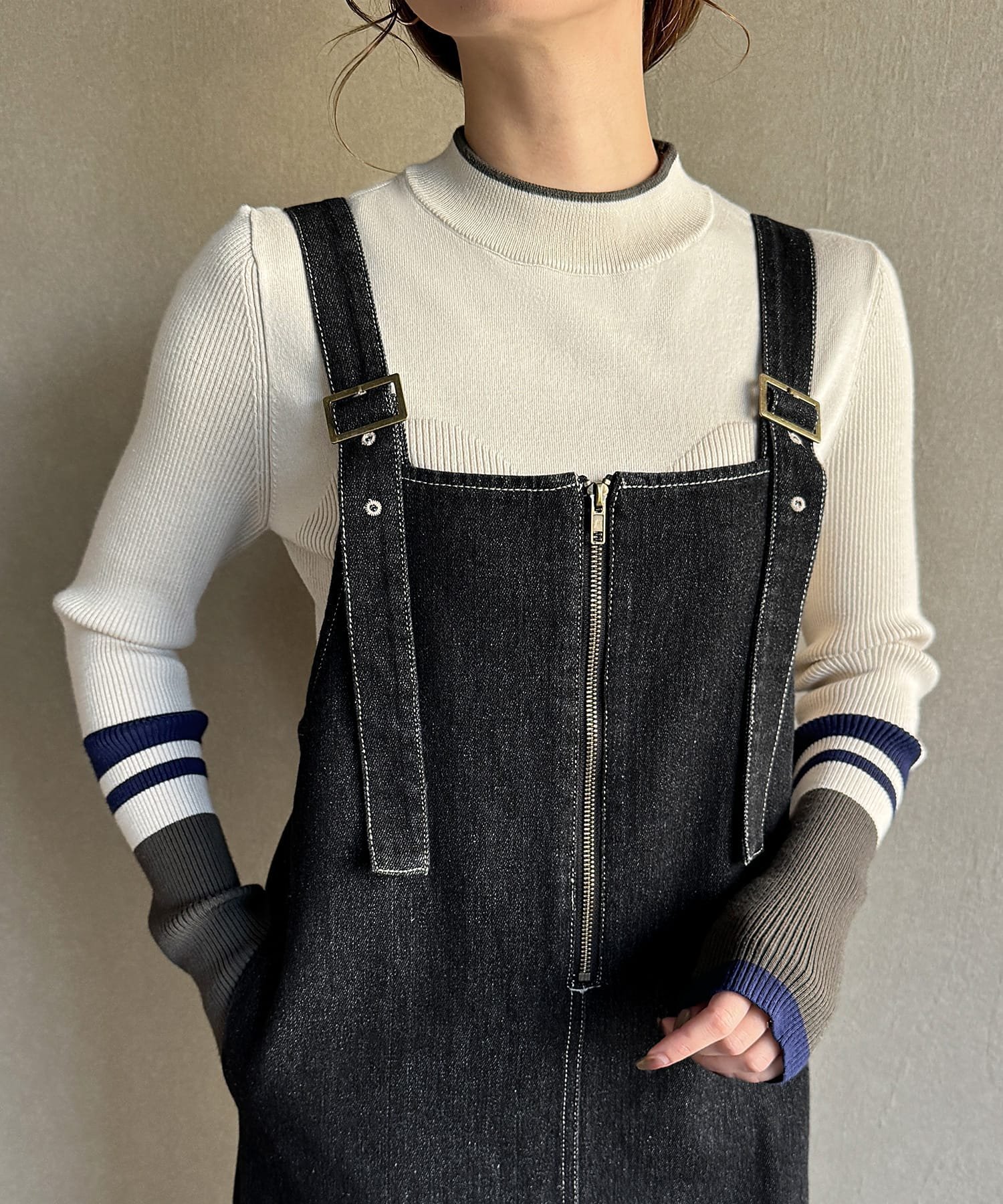 【ジュノア/JUNOAH】のハーフジップデニムジャンパースカート 人気、トレンドファッション・服の通販 founy(ファニー) 　ファッション　Fashion　レディースファッション　WOMEN　スカート　Skirt　 other-1|ID: prp329100004254040 ipo3291000000029534664