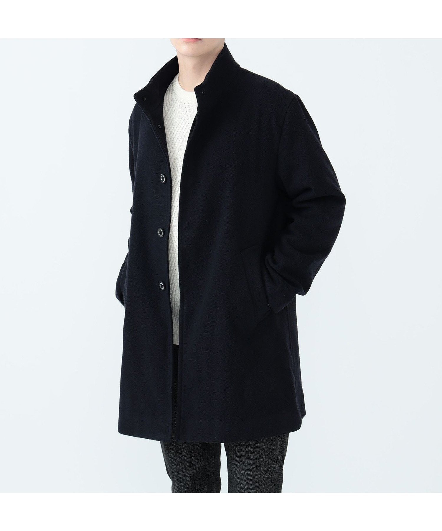 【ビームス ハート/BEAMS HEART / MEN】のウールライク スタンドカラー コート インテリア・キッズ・メンズ・レディースファッション・服の通販 founy(ファニー) 　ファッション　Fashion　メンズファッション　MEN　シンプル　Simple　スタイリッシュ　Stylish　スタンド　Stand　スマート　Smart　スーツ　Suit　デニム　Denim　ドレープ　Drape　フィット　Fit　リラックス　Relax　レギュラー　Regular　エレガント 上品　Elegant　ビジネス 仕事 通勤　Business　NAVY|ID: prp329100004255287 ipo3291000000029550108