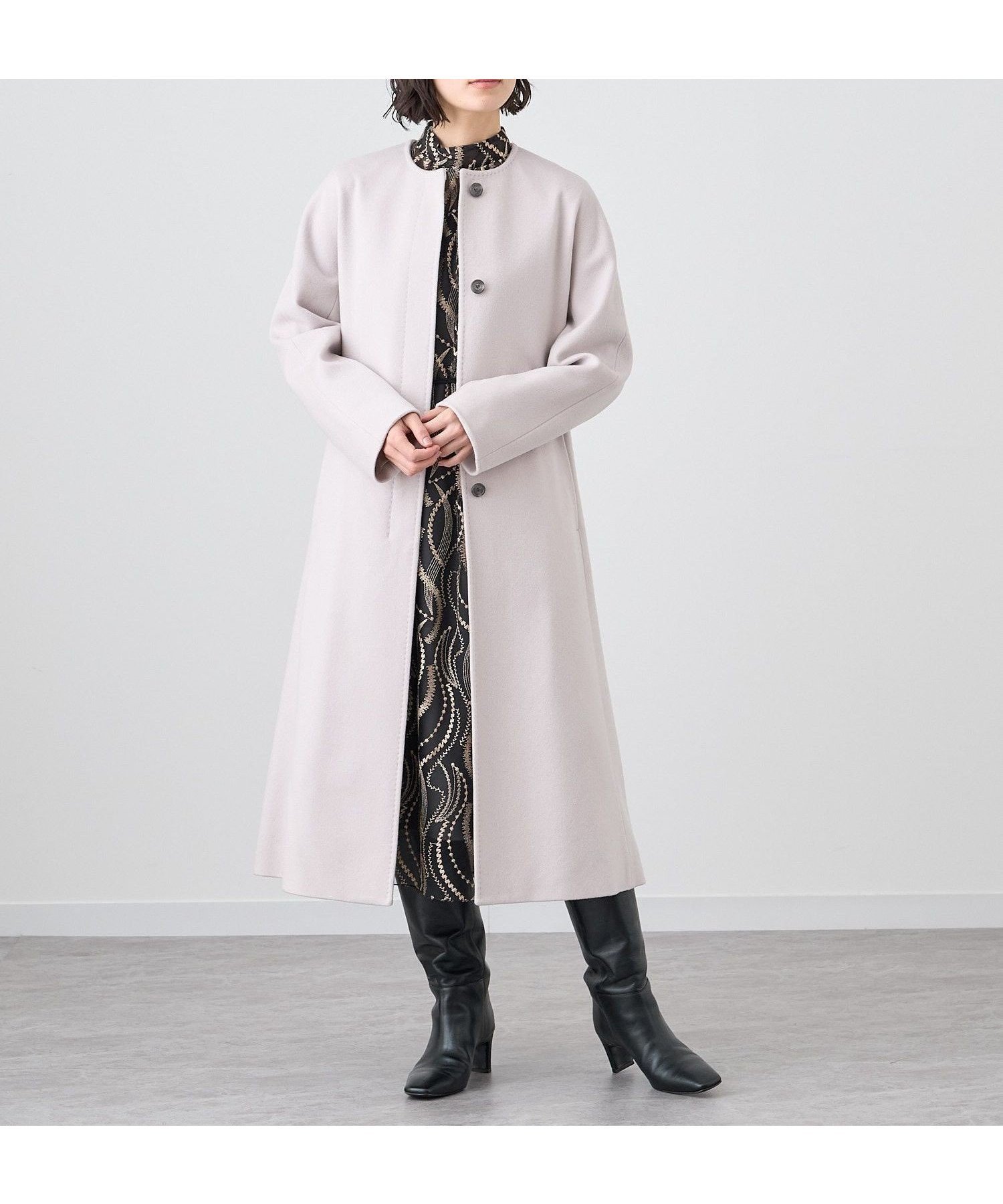 【アナイ/ANAYI】のカシミヤノーカラーベルトコート 人気、トレンドファッション・服の通販 founy(ファニー) 　ファッション　Fashion　レディースファッション　WOMEN　アウター　Coat Outerwear　コート　Coats　ベルト　Belts　カシミヤ　Cashmere　ジャケット　Jacket　スタンダード　Standard　フロント　Front　定番　Standard　 other-1|ID: prp329100004256895 ipo3291000000029562417