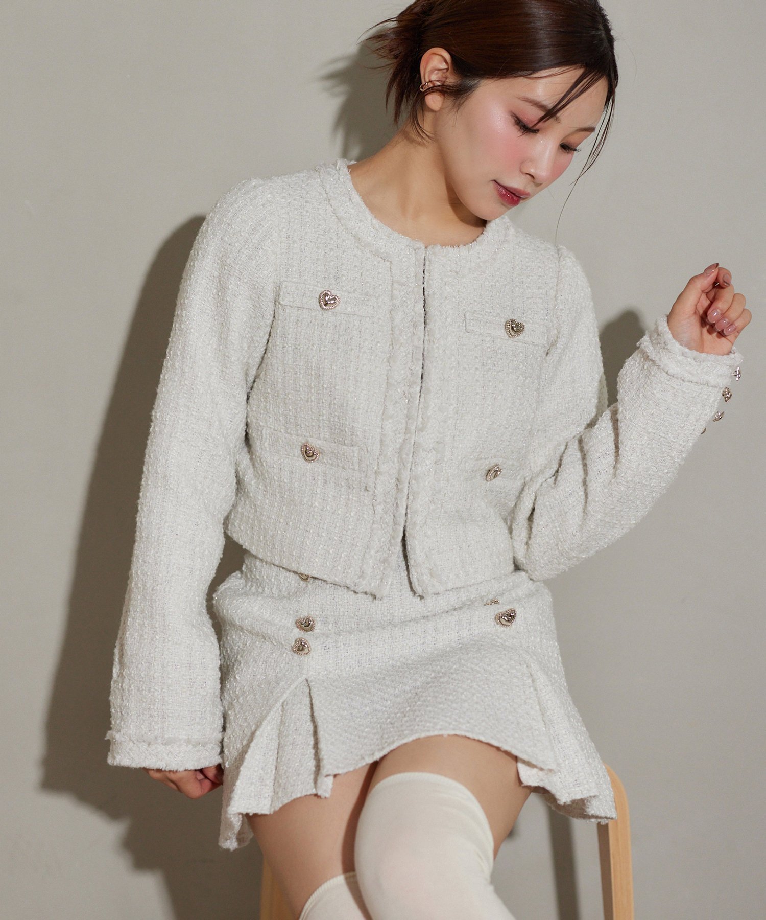 【ナイスクラップ/NICE CLAUP】の【Heart collection】ハートボタンツイードセットアップ 人気、トレンドファッション・服の通販 founy(ファニー) 　ファッション　Fashion　レディースファッション　WOMEN　セットアップ　Setup　おすすめ　Recommend　アクセサリー　Accessories　ジャケット　Jacket　セットアップ　Set Up　ツイード　Tweed　デニム　Denim　フレア　Flare　ロング　Long　冬　Winter　 other-1|ID: prp329100004261496 ipo3291000000029619434