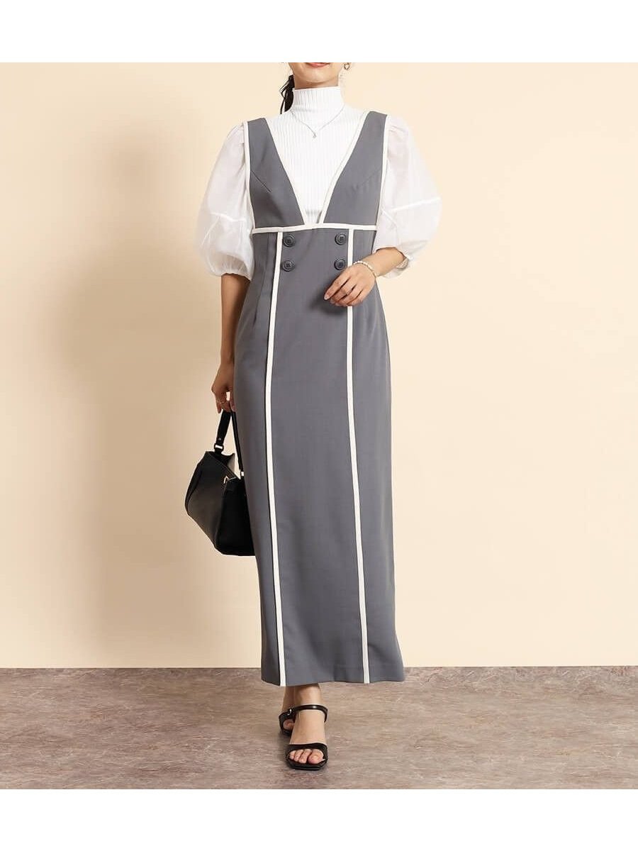 【ヴァン/Vin】のパイピングデザインIラインジャンパースカート 人気、トレンドファッション・服の通販 founy(ファニー) 　ファッション　Fashion　レディースファッション　Ladies' Fashion Online　スカート　Skirt　インナー　Inner　ショルダー　Shoulder　ストレッチ　Stretch　ノースリーブ　No Sleeve　ロング　Long　 other-1|ID: prp329100004262454 ipo3291000000032667011