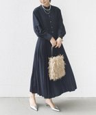 【シップス フォー ウィメン/SHIPS】の【WEB限定】 手洗い可能 ドット / 花柄 バンドカラー サイド プリーツ ワンピース ネイビー|ID: prp329100004275994 ipo3291000000031673028