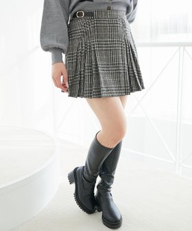 【マジェスティック レゴン/MAJESTIC LEGON】のサイドベルトプリーツミニスカパン 人気、トレンドファッション・服の通販 founy(ファニー) ファッション Fashion レディースファッション WOMEN ベルト Belts ショート Short チェック Check ツイード Tweed フレア Flare プリーツ Pleats |ID:prp329100004277477