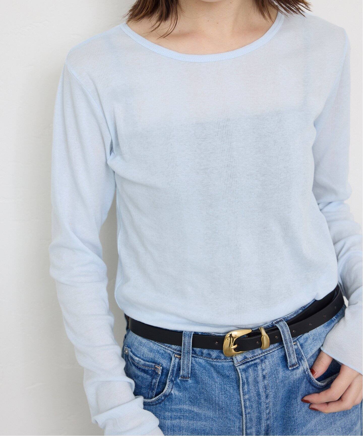 【スローブ イエナ/SLOBE IENA】の《追加3》miller/ミラー SLOBE別注 SHEER RIB クルーネック インテリア・キッズ・メンズ・レディースファッション・服の通販 founy(ファニー) 　ファッション　Fashion　レディースファッション　WOMEN　別注　Special Order　サックスブルー B|ID: prp329100004279079 ipo3291000000029869243