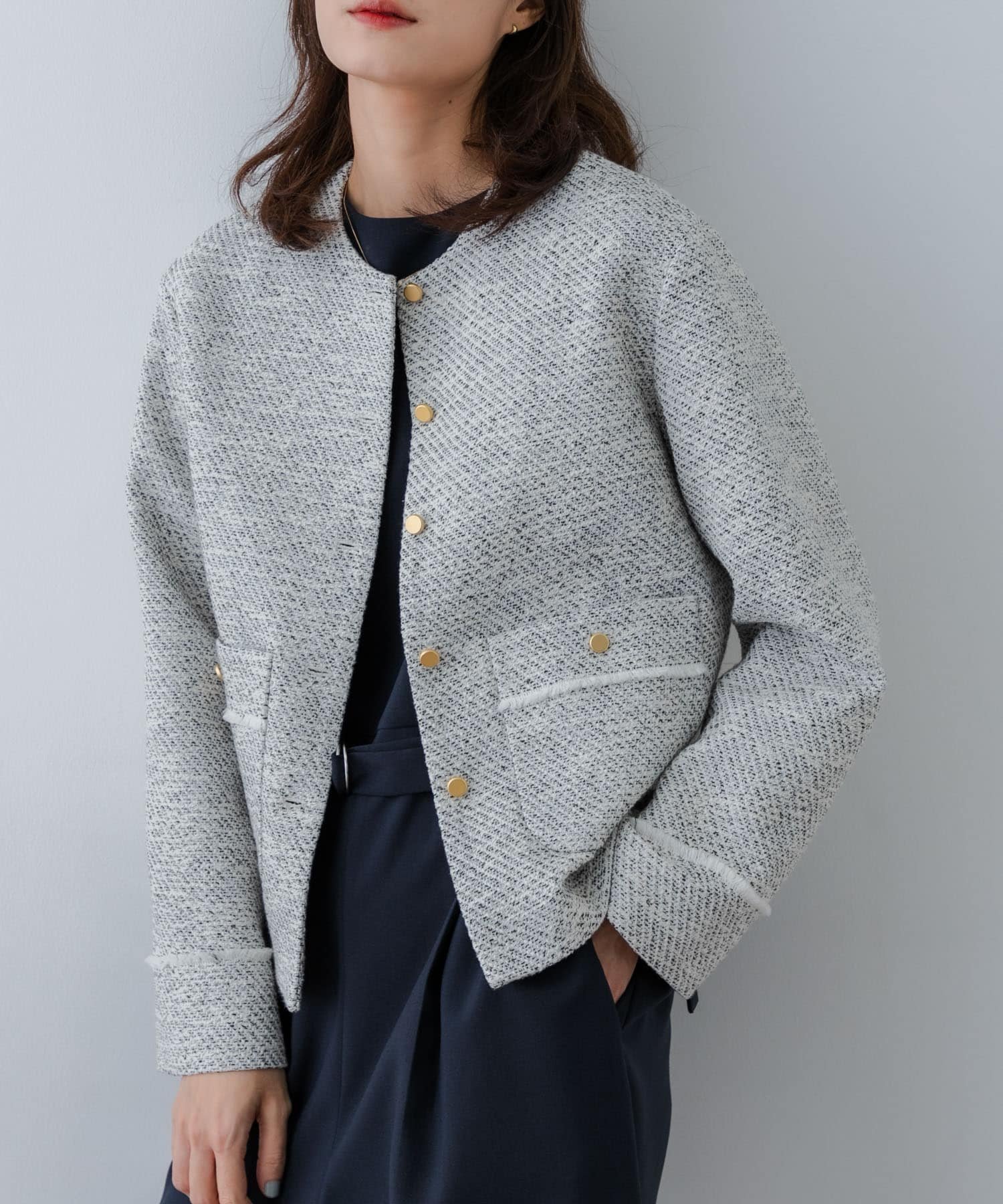 【アーバンリサーチ/URBAN RESEARCH】のツイードノーカラージャケット インテリア・キッズ・メンズ・レディースファッション・服の通販 founy(ファニー) 　ファッション　Fashion　レディースファッション　Ladies' Fashion Online　アウター　Coat Outerwear　ジャケット　Jackets　ノーカラージャケット　No Collar Leather Jackets　2025年　2025　2025春夏・S/S　Ss,Spring/Summer,2025　インナー　Inner　コンパクト　Compact　ジャケット　Jacket　ツイード　Tweed　デニム　Denim　トレンド　Trend　ミックス　Mix　エレガント 上品　Elegant　夏　Summer　S/S・春夏　Ss・Spring/Summer　OFF MIX|ID: prp329100004280810 ipo3291000000032647665
