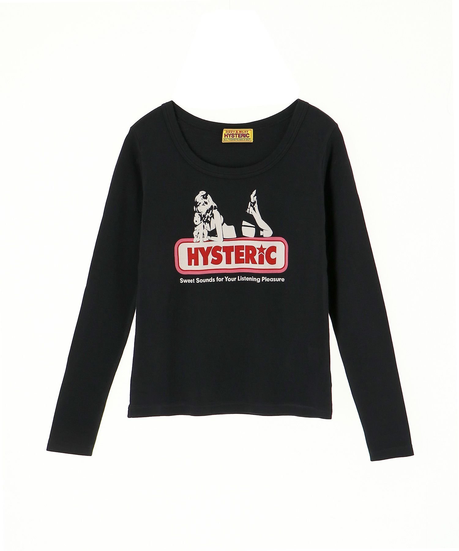 【ヒステリックグラマー/HYSTERIC GLAMOUR】のSWEET SOUNDS チビTシャツ インテリア・キッズ・メンズ・レディースファッション・服の通販 founy(ファニー) 　ファッション　Fashion　レディースファッション　WOMEN　トップス・カットソー　Tops/Tshirt　シャツ/ブラウス　Shirts/Blouses　ロング / Tシャツ　T-Shirts　おすすめ　Recommend　コンパクト　Compact　ジーンズ　Jeans　ストレート　Straight　フロント　Front　ボトム　Bottom　リラックス　Relax　ルーズ　Loose　ワイド　Wide　ブラック|ID: prp329100004282357 ipo3291000000029734387