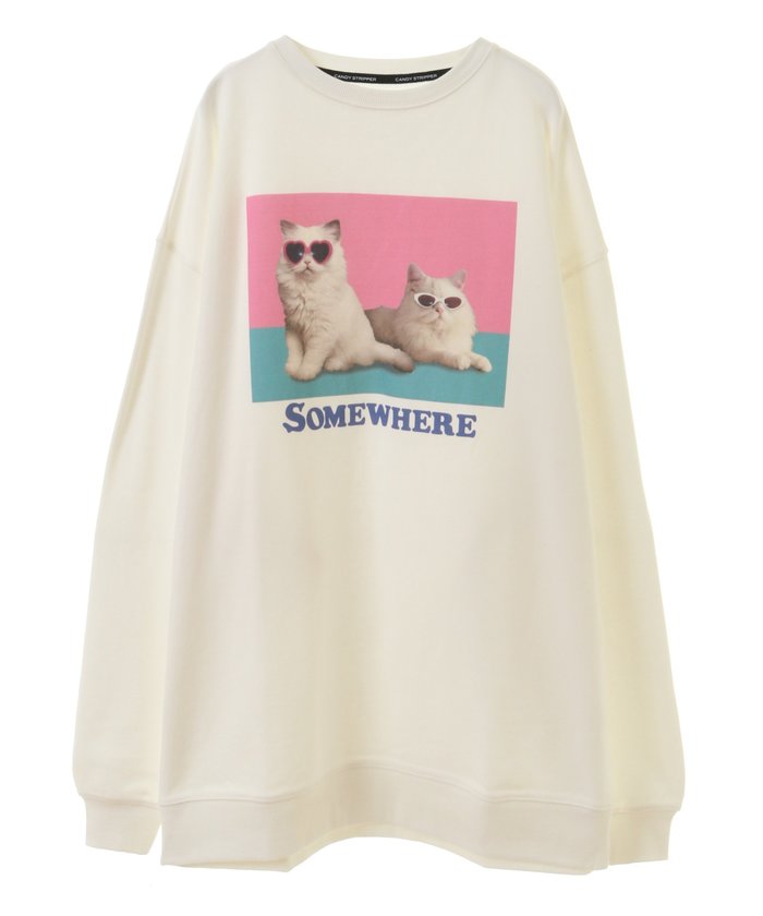 【キャンディストリッパー/Candy Stripper】のSOMEWHERE SWEAT ONE-PIECE インテリア・キッズ・メンズ・レディースファッション・服の通販 founy(ファニー) https://founy.com/ ファッション Fashion レディースファッション WOMEN トップス・カットソー Tops/Tshirt パーカ Sweats スウェット Sweat ガーリー Girly グラフィック Graphic サングラス Sunglasses プリント Print ボトム Bottom ロング Long 猫 Cat |ID: prp329100004284130 ipo3291000000030521777