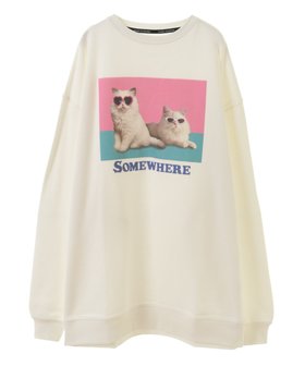 【キャンディストリッパー/Candy Stripper】のSOMEWHERE SWEAT ONE-PIECE 人気、トレンドファッション・服の通販 founy(ファニー) ファッション Fashion レディースファッション WOMEN トップス・カットソー Tops/Tshirt パーカ Sweats スウェット Sweat ガーリー Girly グラフィック Graphic サングラス Sunglasses プリント Print ボトム Bottom ロング Long 猫 Cat |ID:prp329100004284130