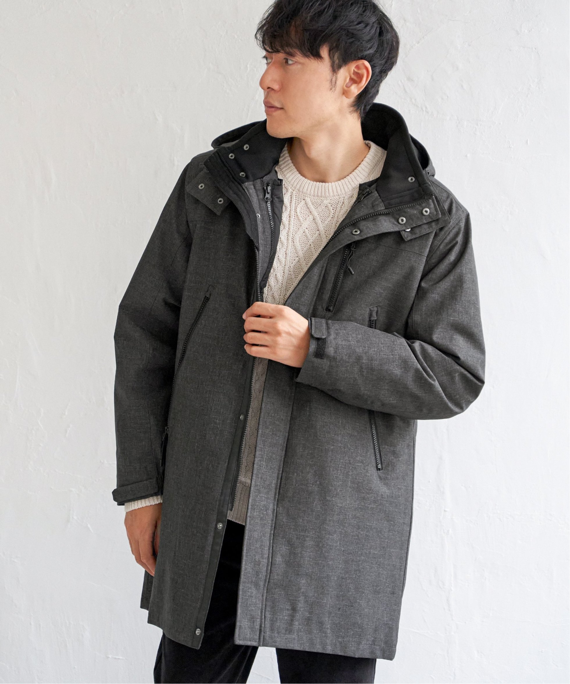 【イッカ/ikka / MEN】の【撥水】sorona 3WAYロングコート インテリア・キッズ・メンズ・レディースファッション・服の通販 founy(ファニー) 　ファッション　Fashion　メンズファッション　MEN　インナー　Inner　ポケット　Pocket　ライナー　Liner　ロング　Long　定番　Standard　チャコール|ID: prp329100004291522 ipo3291000000029949389