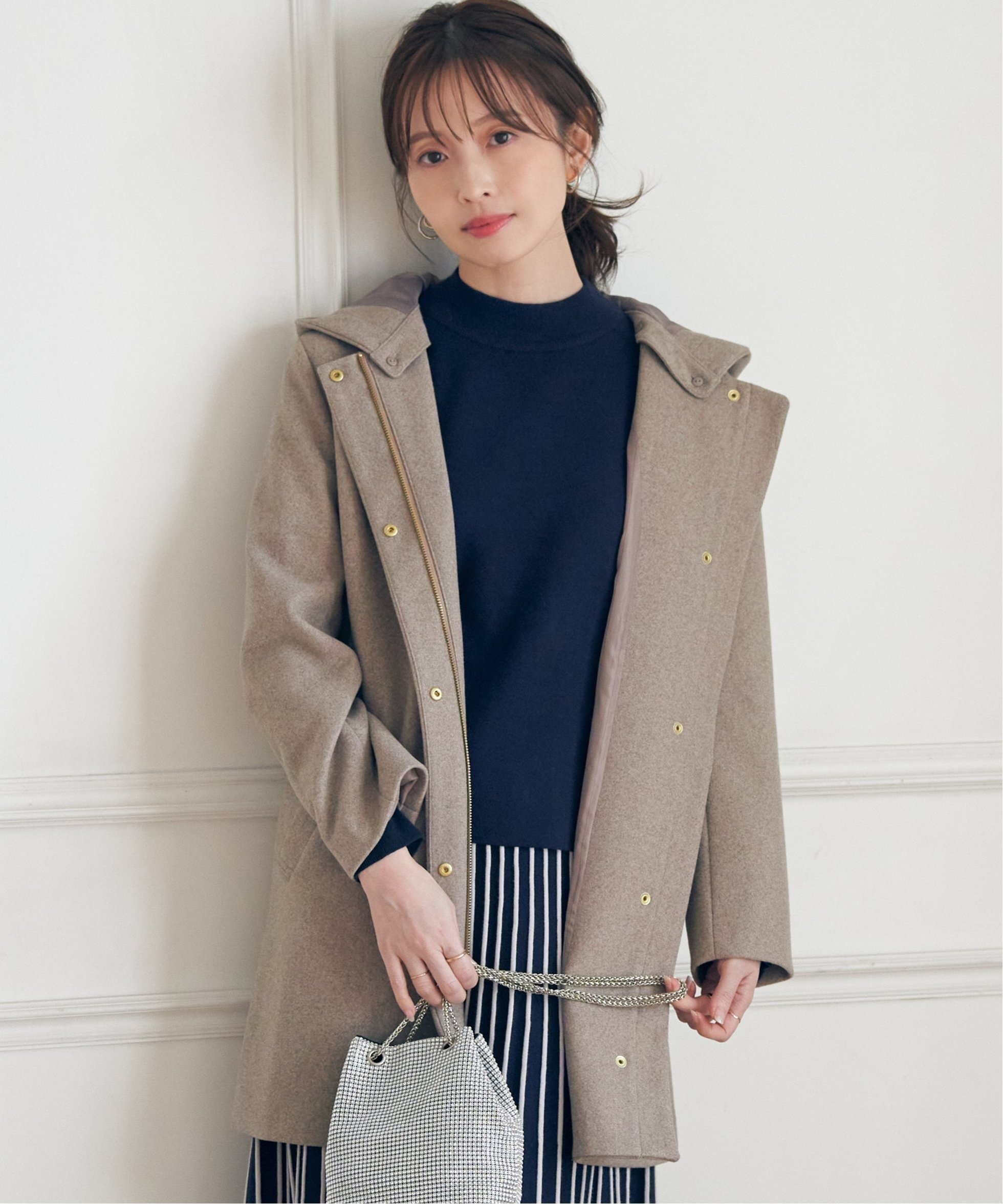 【イッカ/ikka】のウールライクストレッチフードコート 人気、トレンドファッション・服の通販 founy(ファニー) 　ファッション　Fashion　レディースファッション　WOMEN　アウター　Coat Outerwear　コート　Coats　ジップ　Zip　ストレッチ　Stretch　人気　Popularity　ミドル　Middle　メルトン　Melton　 other-1|ID: prp329100004301464 ipo3291000000030908571