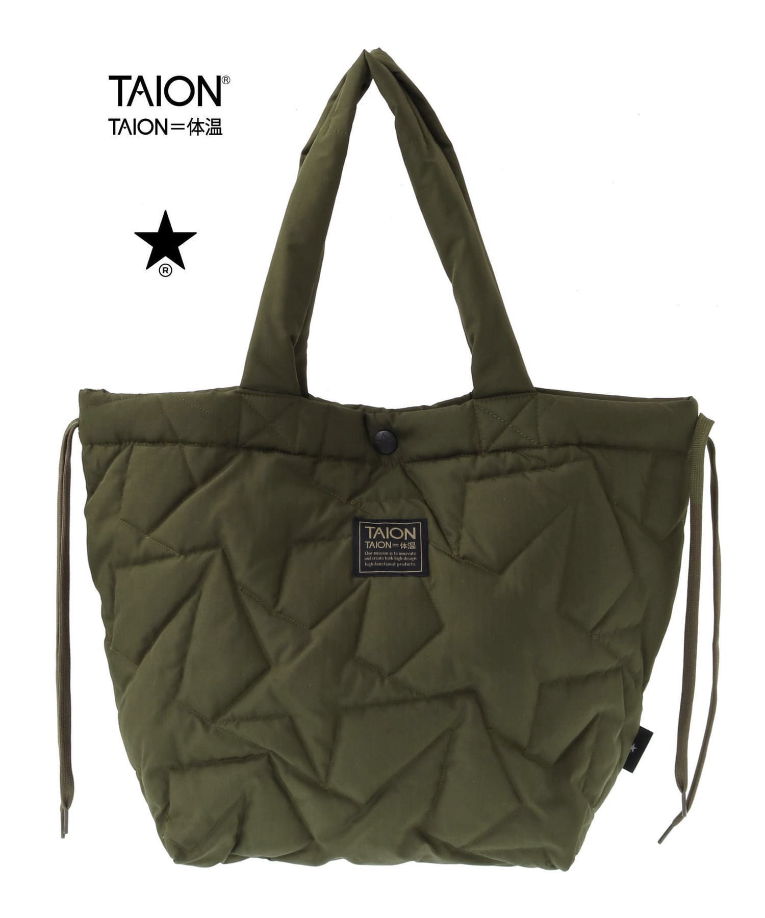 【コンバーストウキョウ/CONVERSE TOKYO】の【TAION】MILITARY STAR QUILTING TOTE BAG インテリア・キッズ・メンズ・レディースファッション・服の通販 founy(ファニー) 　ファッション　Fashion　レディースファッション　WOMEN　バッグ　Bag　キルティング　Quilting　キルト　Quilt　コラボ　Collaboration　巾着　Purse　ストリング　String　スペシャル　Special　ダウン　Down　ダブル　Double　トレンド　Trend　バンダナ　Bandana　パターン　Pattern　ベーシック　Basic　ボタニカル　Botanical　ミリタリー　Military　リップ　Lip　レース　Race　おすすめ　Recommend　ギフト プレゼント　Gift Present　オリーブ|ID: prp329100004303760 ipo3291000000030060183