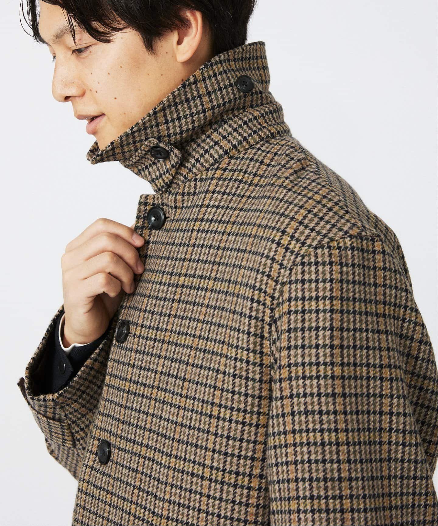 【ジャーナルスタンダード レリューム/JOURNAL STANDARD relume / MEN】のBISHU WOOL ツイード チェック バルカラー ショートコート インテリア・キッズ・メンズ・レディースファッション・服の通販 founy(ファニー) 　ファッション　Fashion　メンズファッション　MEN　ショート　Short　シンプル　Simple　スウェット　Sweat　チェック　Check　ツイード　Tweed　トレンド　Trend　ロング　Long　ベージュ|ID: prp329100004306548 ipo3291000000030303477