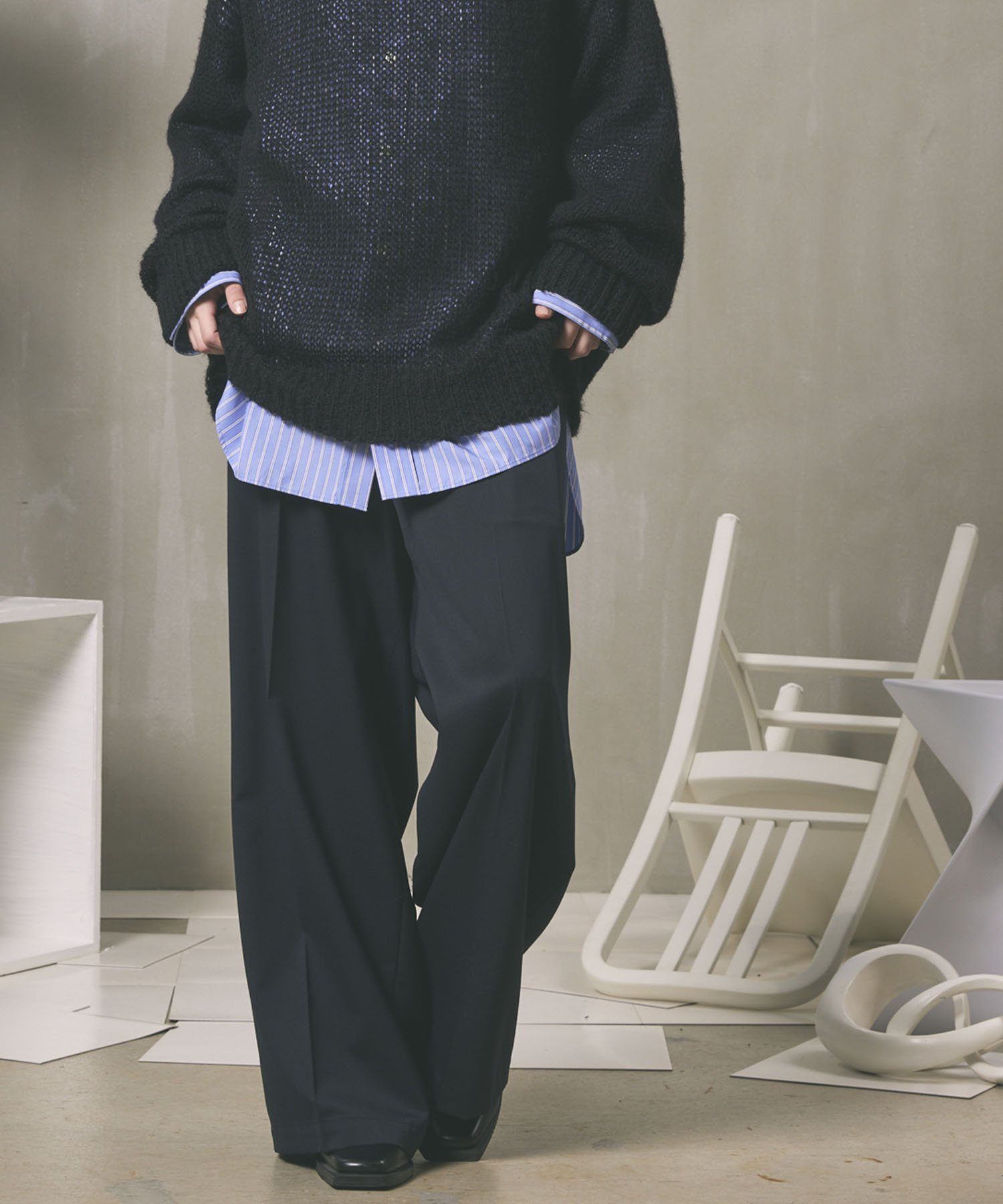 【メゾンスペシャル/MAISON SPECIAL】のWool Mix Continuous Tow-Tuck Wide Pants インテリア・キッズ・メンズ・レディースファッション・服の通販 founy(ファニー) 　ファッション　Fashion　レディースファッション　WOMEN　パンツ　Pants　クラシック　Classic　スラックス　Slacks　ツイル　Twill　ドレープ　Drape　ドローコード　Draw Cord　バランス　Balance　パターン　Pattern　ベーシック　Basic　エレガント 上品　Elegant　NVY|ID: prp329100004311892 ipo3291000000029898561