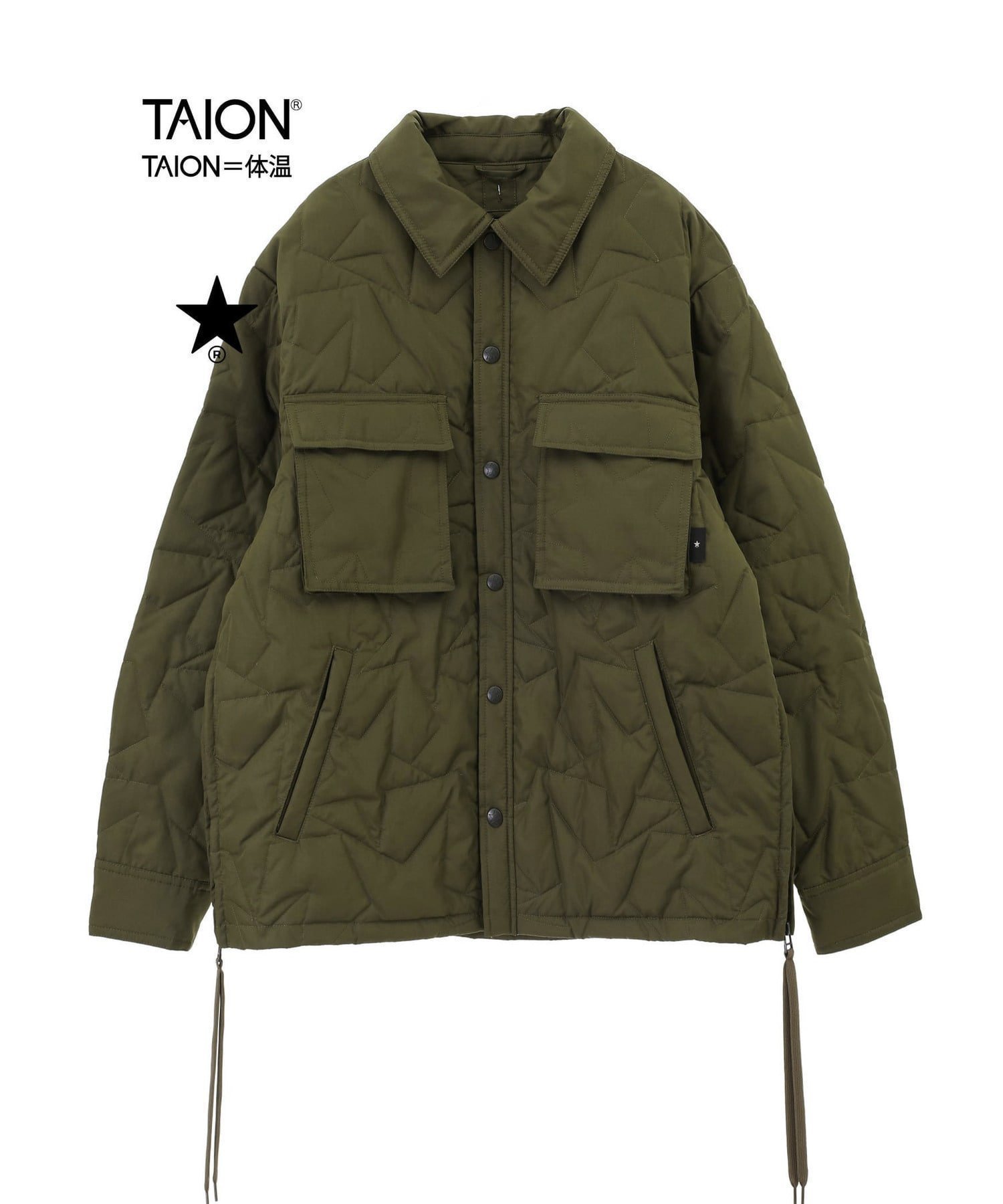 【コンバーストウキョウ/CONVERSE TOKYO】の【TAION】MILITARY STAR QUILTING CPO JACKET インテリア・キッズ・メンズ・レディースファッション・服の通販 founy(ファニー) 　ファッション　Fashion　レディースファッション　WOMEN　アウター　Coat Outerwear　ジャケット　Jackets　アウトドア　Outdoor　キルティング　Quilting　キルト　Quilt　コラボ　Collaboration　ジャケット　Jacket　スウェット　Sweat　スペシャル　Special　スリット　Slit　ダウン　Down　ダブル　Double　バンダナ　Bandana　パターン　Pattern　パーカー　Hoodie　フラップ　Flap　フロント　Front　ベーシック　Basic　ボタニカル　Botanical　ボトム　Bottom　ポケット　Pocket　別注　Special Order　羽織　Haori　ミリタリー　Military　リップ　Lip　レース　Race　ロング　Long　おすすめ　Recommend　オリーブ|ID: prp329100004312776 ipo3291000000030051489