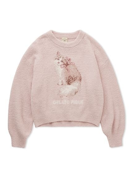 【ジェラート ピケ/gelato pique】のベビモコCATジャガードプルオーバー インテリア・キッズ・メンズ・レディースファッション・服の通販 founy(ファニー) 　ファッション　Fashion　レディースファッション　WOMEN　トップス・カットソー　Tops/Tshirt　プルオーバー　Pullover　おすすめ　Recommend　ショート　Short　フェミニン　Feminine　プリント　Print　ボトム　Bottom　リボン　Ribbon　リラックス　Relax　ロング　Long　ワンポイント　One Point　猫　Cat　PNK[066]|ID: prp329100004313521 ipo3291000000029911881