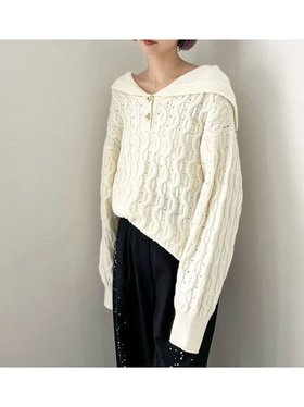 【リリーブラウン/Lily Brown】 セーラーカラーケーブルニット人気、トレンドファッション・服の通販 founy(ファニー) ファッション Fashion レディースファッション WOMEN トップス・カットソー Tops/Tshirt ニット Knit Tops おすすめ Recommend アイレット Eyelet ミックス Mix メタル Metal ルーズ Loose 人気 Popularity |ID:prp329100004314215