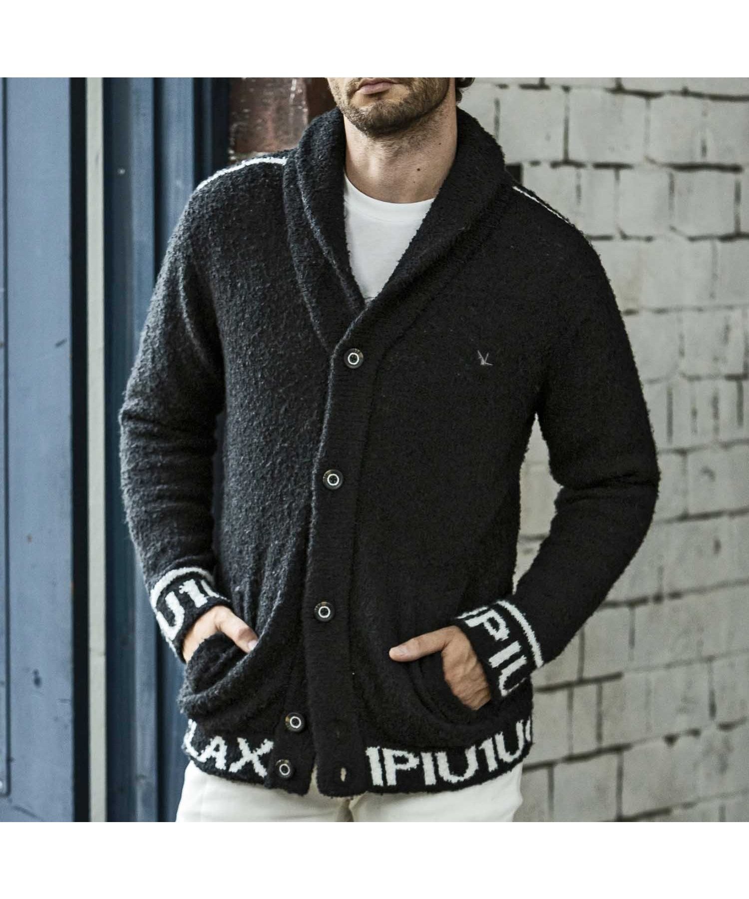 【シフォン/SHIFFON / MEN】の1PIU1UGUALE3 RELAX/USK-24045 裾ロゴショールカラーニットカーディガン 人気、トレンドファッション・服の通販 founy(ファニー) 　ファッション　Fashion　メンズファッション　MEN　バランス　Balance　リラックス　Relax　 other-1|ID: prp329100004319411 ipo3291000000029964157