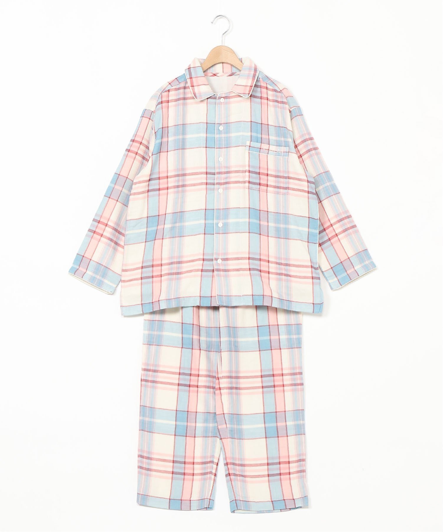 【キッドブルー/KID BLUE】の24トリプルガーゼチェック 長袖パジャマ 人気、トレンドファッション・服の通販 founy(ファニー) 　ファッション　Fashion　レディースファッション　WOMEN　トップス・カットソー　Tops/Tshirt　チェック　Check　トリプル　Triple　パイピング　Piping　パジャマ　Pajamas　ベーシック　Basic　ボトム　Bottom　ポケット　Pocket　人気　Popularity　長袖　Long Sleeve　 other-1|ID: prp329100004321093 ipo3291000000029980215