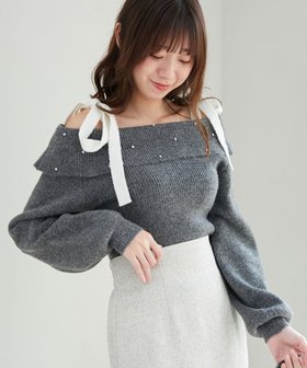 【マジェスティック レゴン/MAJESTIC LEGON】のビジューオフショルニット 人気、トレンドファッション・服の通販 founy(ファニー) ファッション Fashion レディースファッション WOMEN トップス・カットソー Tops/Tshirt ニット Knit Tops ショート Short ダウン Down デニム Denim トレンド Trend ビジュー Bijou フィット Fit フェミニン Feminine フレア Flare ボトム Bottom マーメイド Mermaid リボン Ribbon 再入荷 Restock/Back In Stock/Re Arrival |ID:prp329100004324644