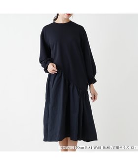 【レリアンプラスハウス/Leilian PLUS HOUSE】の異素材切替フレアワンピース【プラス企画】 人気、トレンドファッション・服の通販 founy(ファニー) ファッション Fashion レディースファッション WOMEN ワンピース Dress アシンメトリー Asymmetry ウォッシャブル Washable ショルダー Shoulder スリーブ Sleeve ドロップ Drop フレア Flare ポケット Pocket ミックス Mix 切替 Switching 春 Spring |ID:prp329100004325633