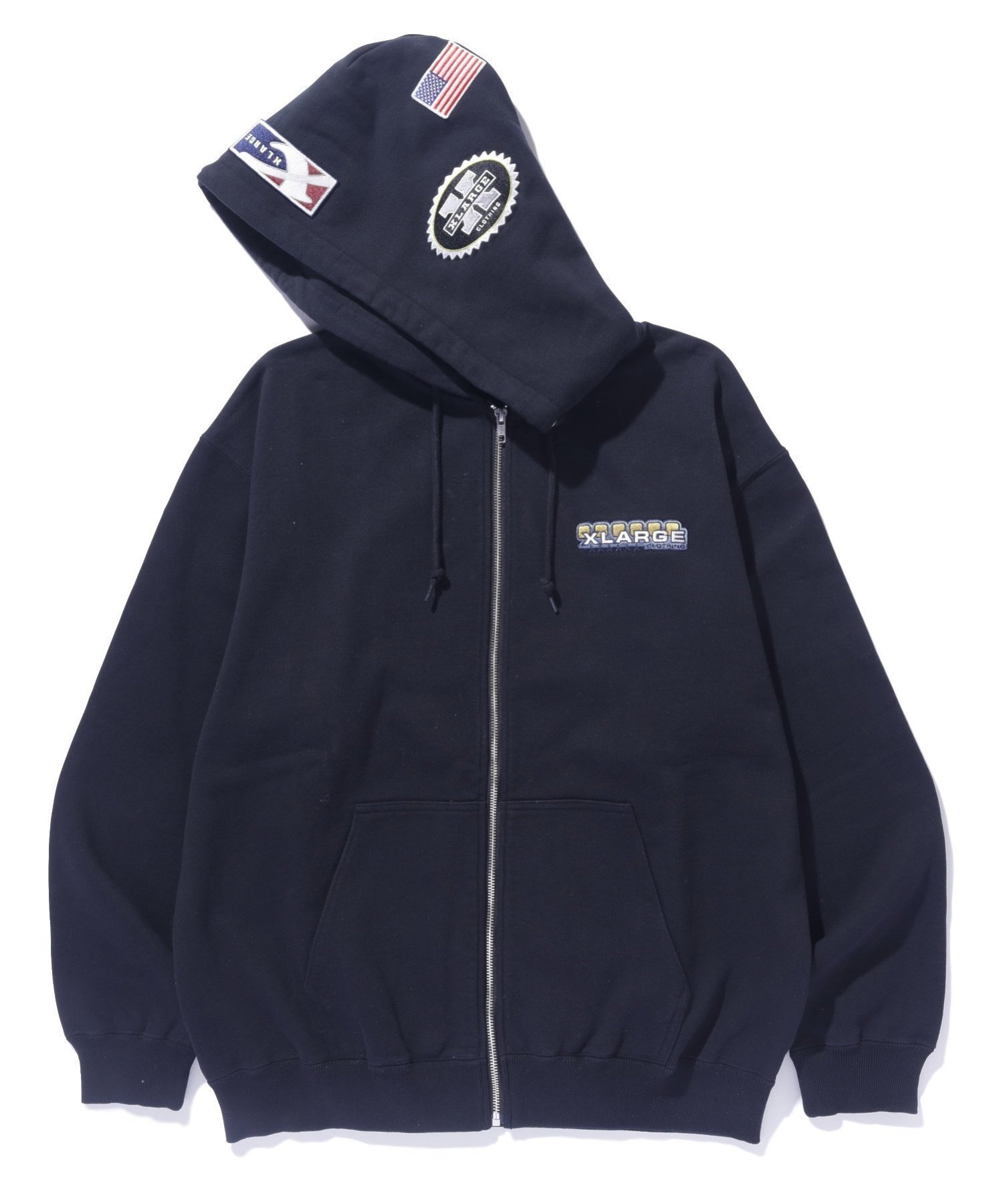 【エクストララージ/XLARGE / MEN】のMULTI EMBLEM ZIP HOODED SWEATSHIRT インテリア・キッズ・メンズ・レディースファッション・服の通販 founy(ファニー) 　ファッション　Fashion　メンズファッション　MEN　トップス・カットソー　Tops/Tshirt/Men　パーカ　Sweats　シャツ　Shirts　グラフィック　Graphic　フロント　Front　別注　Special Order　BLACK|ID: prp329100004326902 ipo3291000000030110227