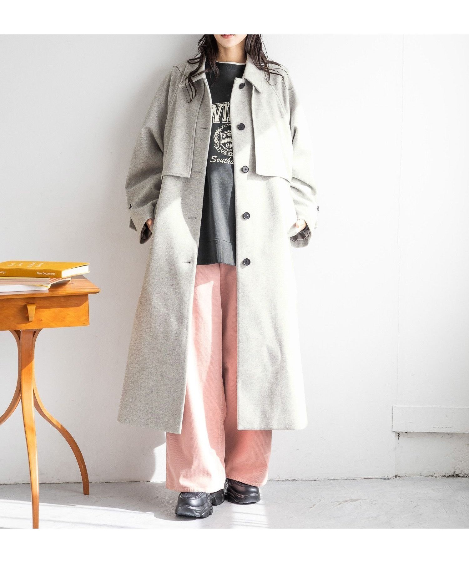 【ローリーズファーム/LOWRYS FARM】のウールライクヨークコート 人気、トレンドファッション・服の通販 founy(ファニー) 　ファッション　Fashion　レディースファッション　WOMEN　アウター　Coat Outerwear　コート　Coats　シンプル　Simple　ジャージ　Jersey　バランス　Balance　フロント　Front　ヨーク　Yoke　ロング　Long　 other-1|ID: prp329100004329488 ipo3291000000030051824