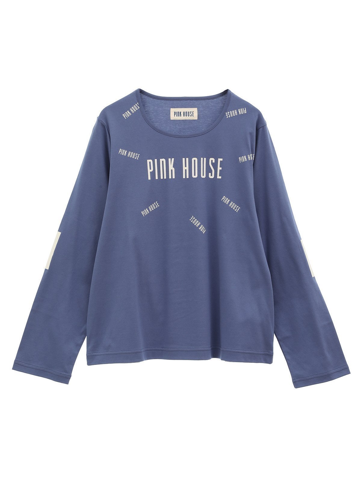 【ピンクハウス/PINK HOUSE】のロゴプリントカットソー インテリア・キッズ・メンズ・レディースファッション・服の通販 founy(ファニー) 　ファッション　Fashion　レディースファッション　WOMEN　トップス・カットソー　Tops/Tshirt　カットソー　Cut and Sewn　カットソー　Cut And Sew　シルケット　Mercerization　フロント　Front　プリント　Print　ランダム　Random　長袖　Long Sleeve　ブルー|ID: prp329100004333740 ipo3291000000030101959