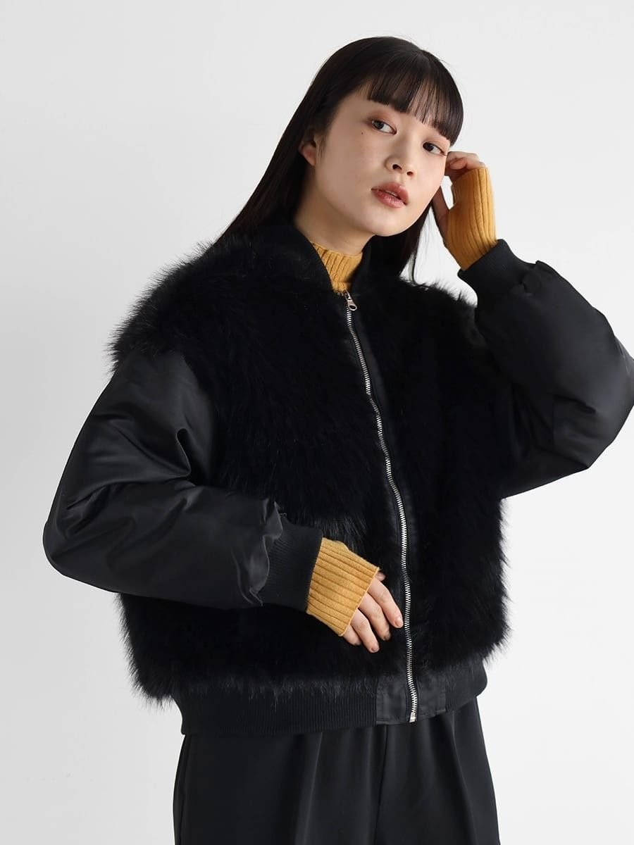 【ラシュッド/LASUD】のファードッキングMA-1 人気、トレンドファッション・服の通販 founy(ファニー) 　ファッション　Fashion　レディースファッション　WOMEN　アウター　Coat Outerwear　MA-1　MA-1　スラックス　Slacks　デニム　Denim　ドッキング　Docking　フェイクファー　Faux Fur　フロント　Front　エレガント 上品　Elegant　 other-1|ID: prp329100004334307 ipo3291000000030108131