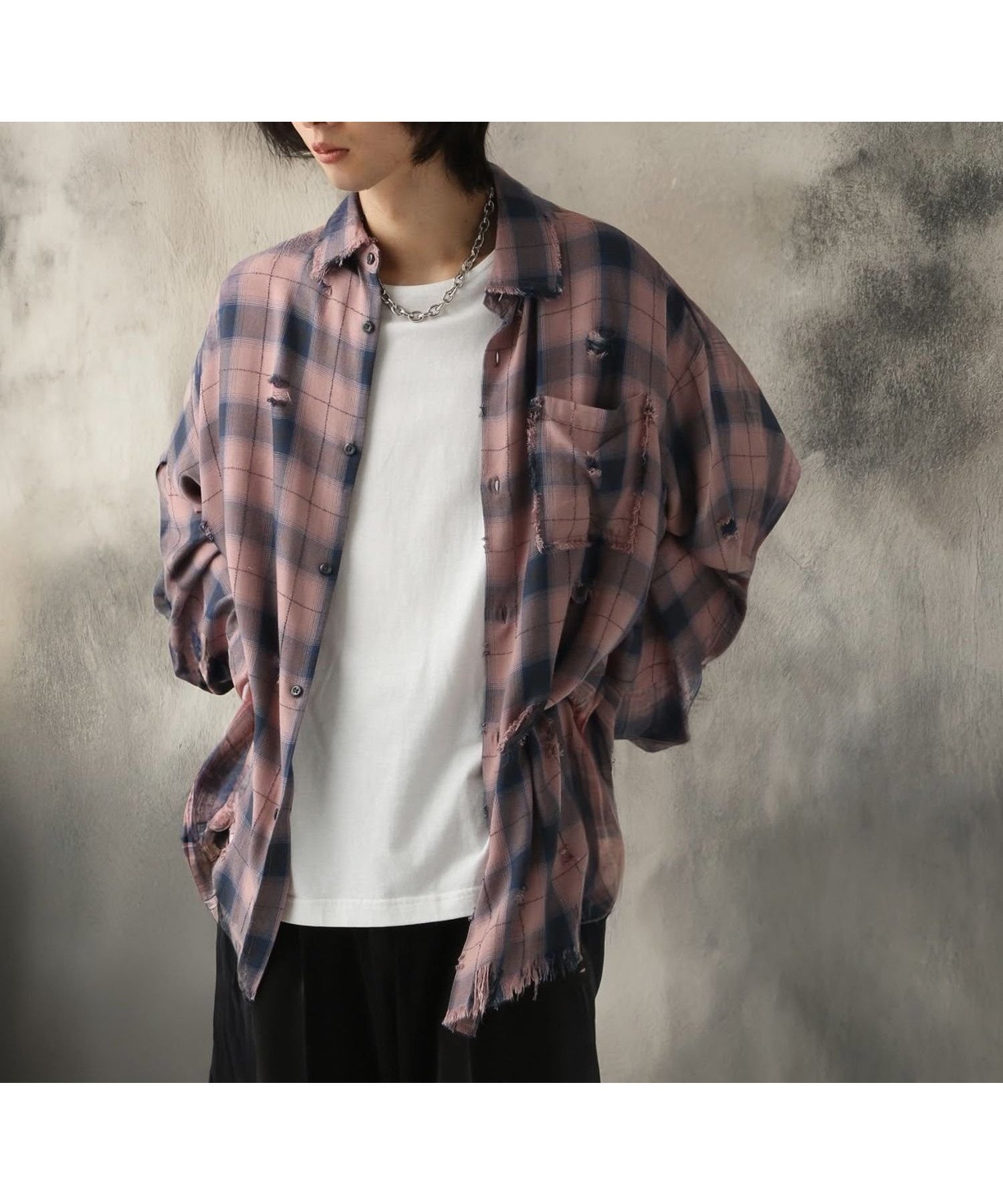 【ハレ/HARE / MEN】のBIGダメージチェックシャツ インテリア・キッズ・メンズ・レディースファッション・服の通販 founy(ファニー) 　ファッション　Fashion　メンズファッション　MEN　インナー　Inner　ダメージ　Damage　チェック　Check　ピンク27|ID: prp329100004334578 ipo3291000000030110488