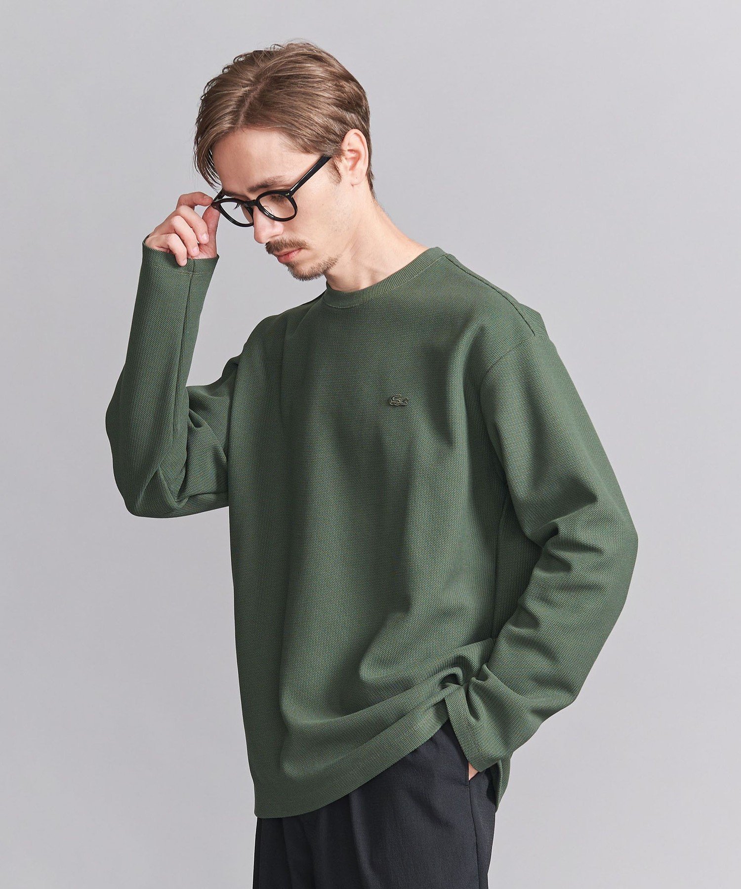 【ビューティ&ユース ユナイテッドアローズ/BEAUTY&YOUTH / UNITED ARROWS / MEN】のLACOSTE for BEAUTY YOUTH 1トーン ロングスリーブ Tシャツ インテリア・キッズ・メンズ・レディースファッション・服の通販 founy(ファニー) 　ファッション　Fashion　メンズファッション　MEN　スリーブ　Sleeve　ダブル　Double　パターン　Pattern　ロング　Long　エレガント 上品　Elegant　別注　Special Order　鹿の子　Pique　OLIVE|ID: prp329100004334601 ipo3291000000030465581