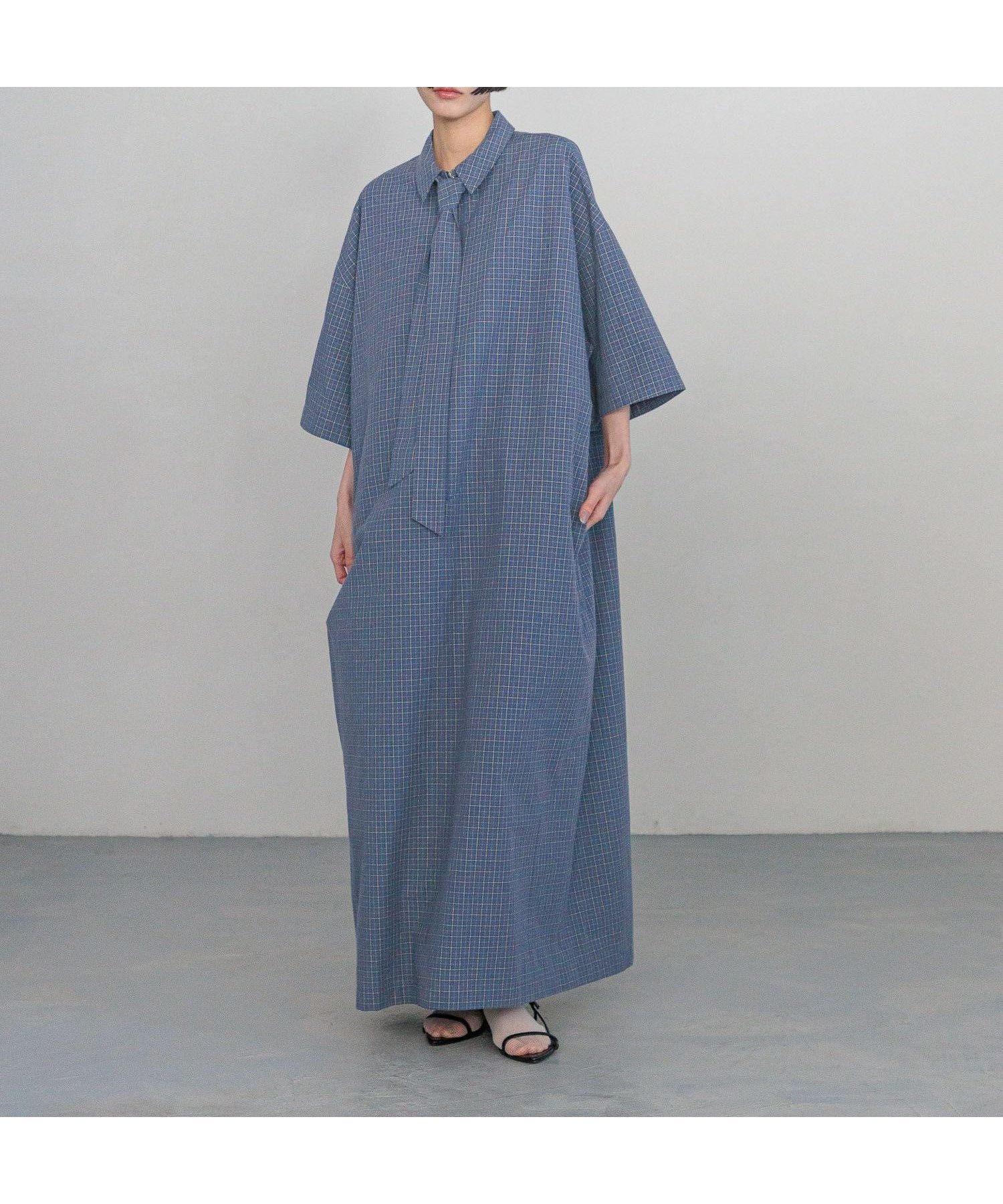 【ローリーズファーム/LOWRYS FARM】の【yuw】ネクタイシャツワンピース 人気、トレンドファッション・服の通販 founy(ファニー) 　ファッション　Fashion　レディースファッション　WOMEN　ワンピース　Dress　シャツワンピース　Shirt Dresses　チェック　Check　ハーフ　Half　バランス　Balance　フロント　Front　無地　Plain Color　リネン　Linen　再入荷　Restock/Back In Stock/Re Arrival　 other-1|ID: prp329100004336600 ipo3291000000030129625