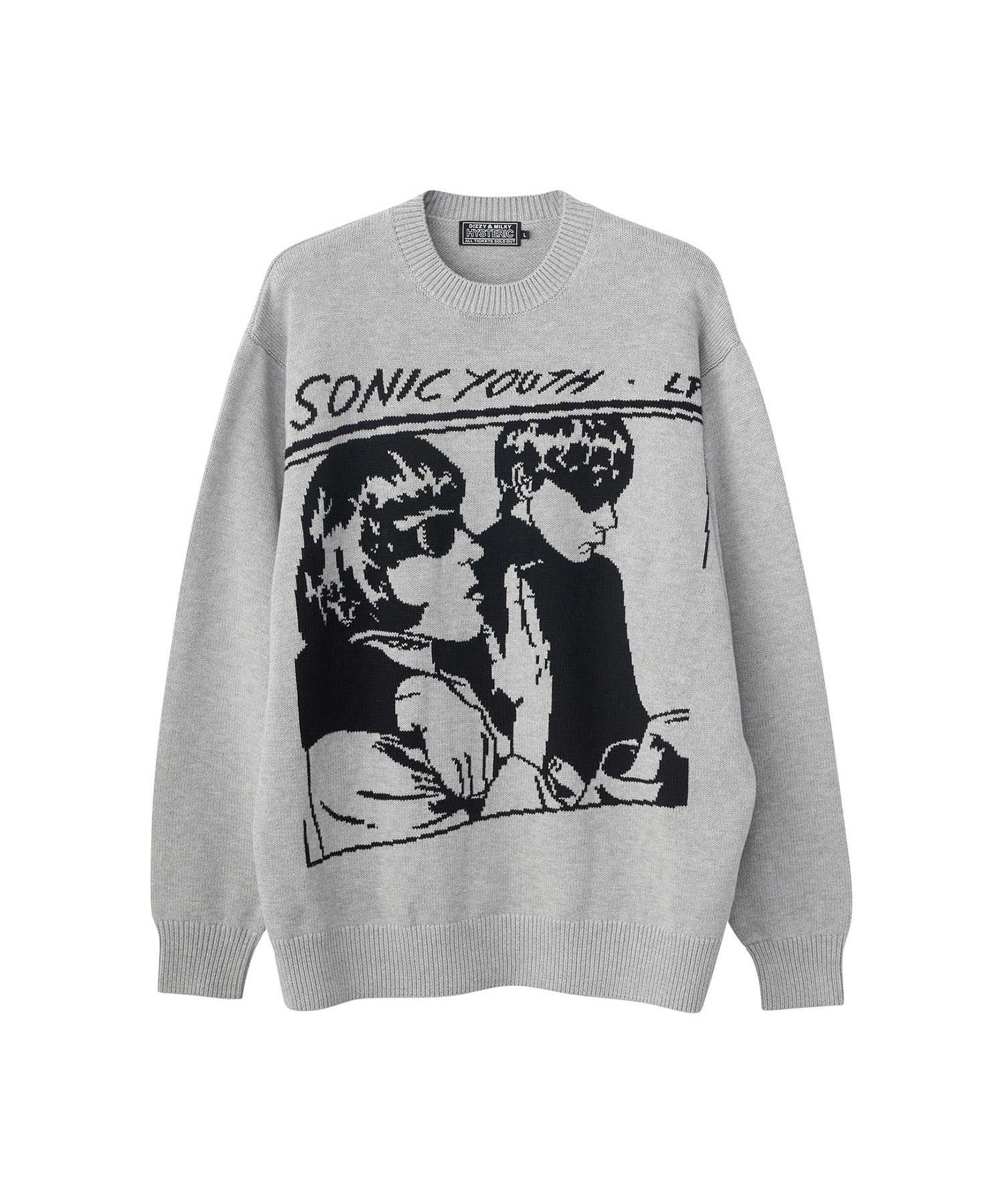 【ヒステリックグラマー/HYSTERIC GLAMOUR / MEN】のSONIC YOUTH/GOO編込 セーター インテリア・キッズ・メンズ・レディースファッション・服の通販 founy(ファニー) 　ファッション　Fashion　メンズファッション　MEN　シンプル　Simple　ジャケット　Jacket　セーター　Sweater　フォルム　Form　トップグレー|ID: prp329100004337990 ipo3291000000030309598