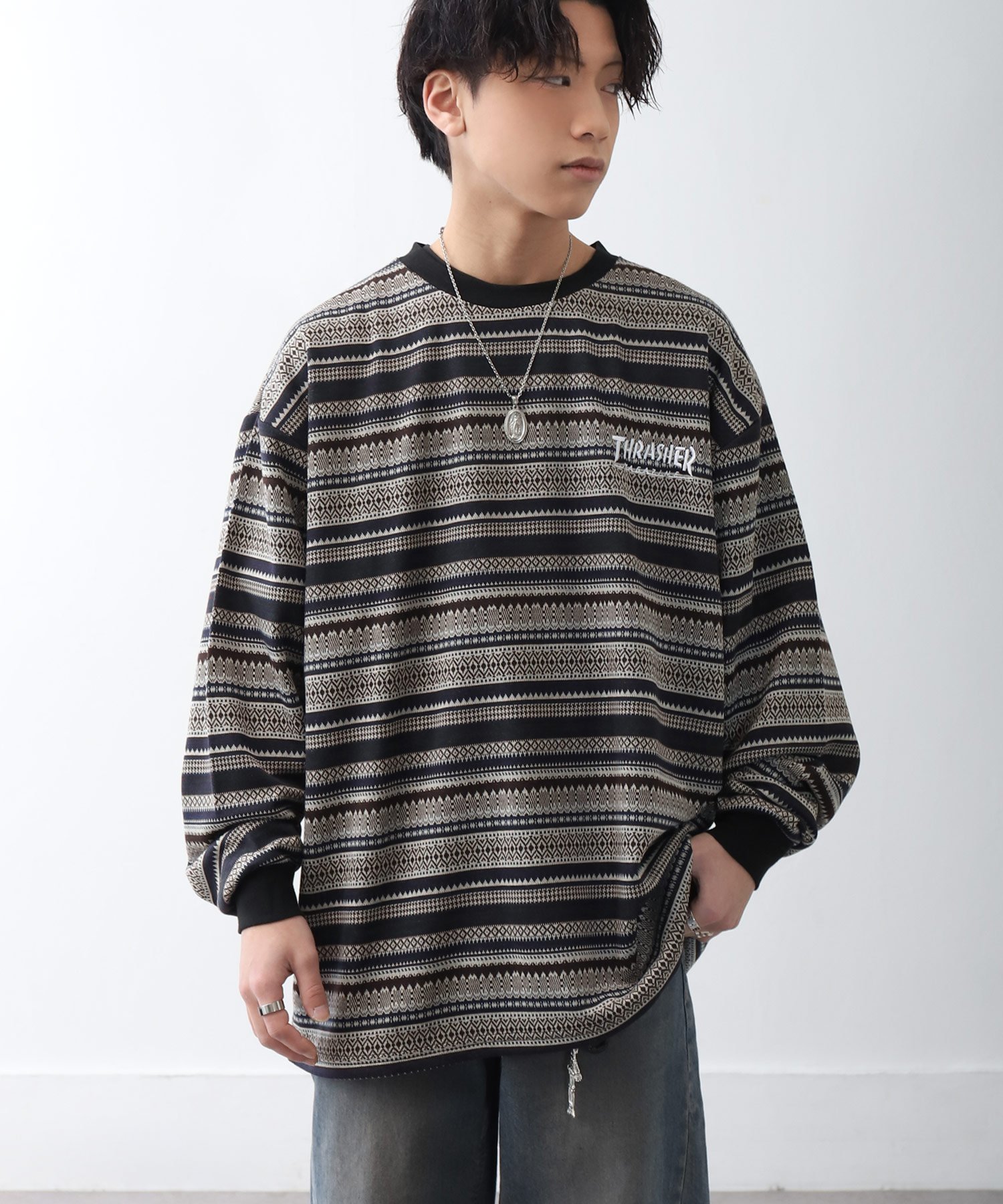 【ジップファイブ/ZIP FIVE】のジャガードボーダー長袖Tシャツ インテリア・キッズ・メンズ・レディースファッション・服の通販 founy(ファニー) 　ファッション　Fashion　レディースファッション　WOMEN　トップス・カットソー　Tops/Tshirt　シャツ/ブラウス　Shirts/Blouses　ロング / Tシャツ　T-Shirts　インナー　Inner　ストレッチ　Stretch　ボーダー　Border　定番　Standard　長袖　Long Sleeve　2BRN|ID: prp329100004338230 ipo3291000000030145686