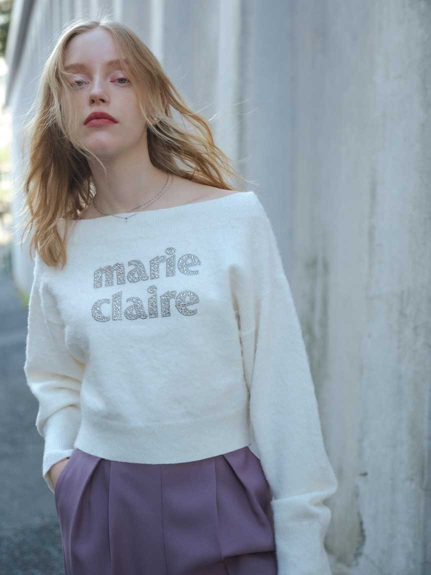 【セルフォード/CELFORD】のmarieclaire×CELFORDCollaborationロゴニットプルオーバー 人気、トレンドファッション・服の通販 founy(ファニー) 　ファッション　Fashion　レディースファッション　WOMEN　トップス・カットソー　Tops/Tshirt　ニット　Knit Tops　プルオーバー　Pullover　アクリル　Acrylic　クロップド　Cropped　スリーブ　Sleeve　バランス　Balance　ビジュー　Bijou　フロント　Front　ボトム　Bottom　ラグジュアリー　Luxury　リラックス　Relax　 other-1|ID: prp329100004338335 ipo3291000000030146512